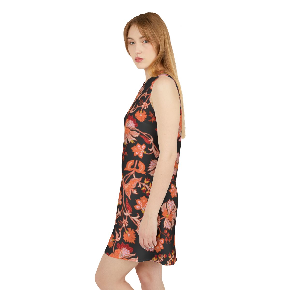 Black Red Pink Floral Black A-line Sleeveless Dress