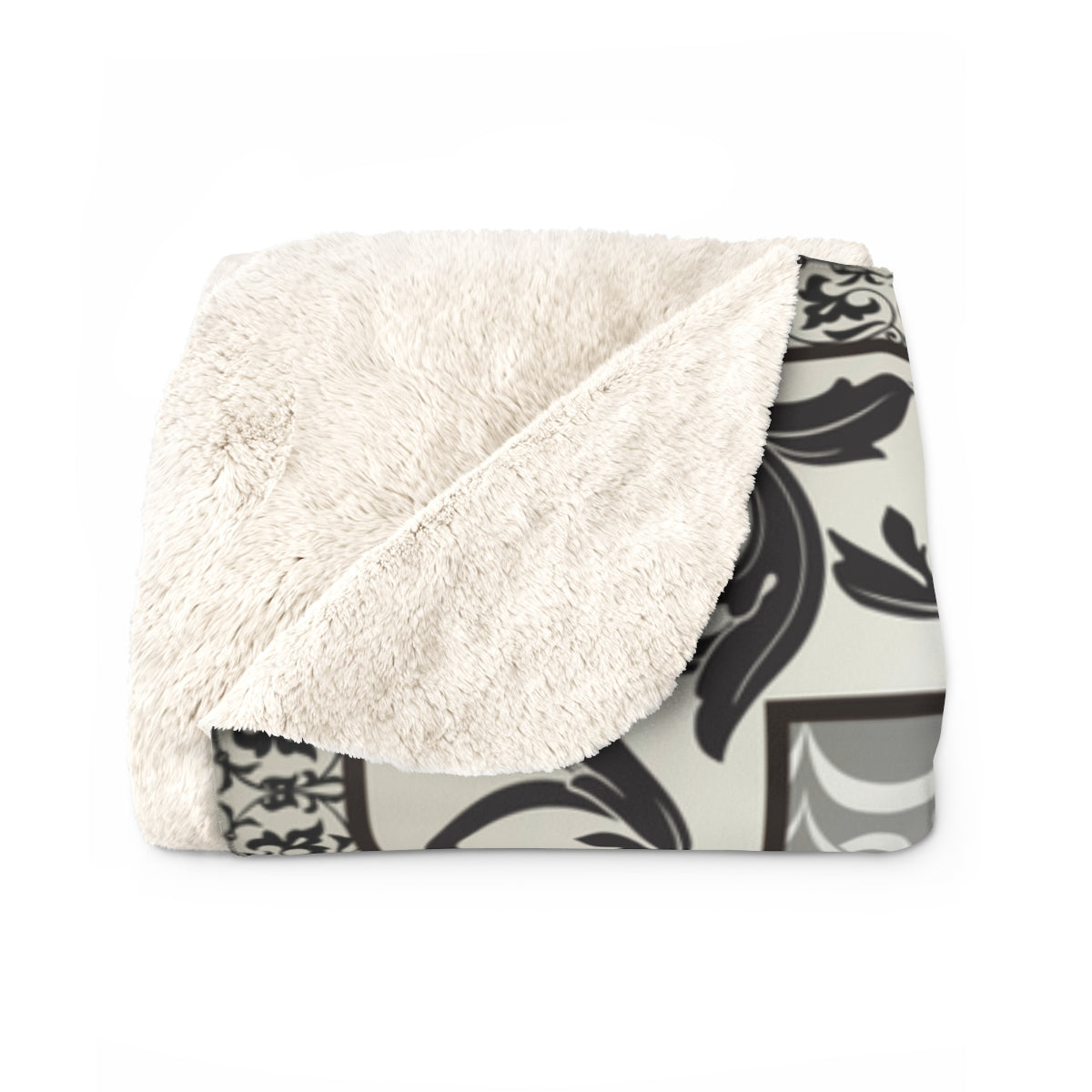Khaki Black Gray Ornate Sherpa Fleece Blanket