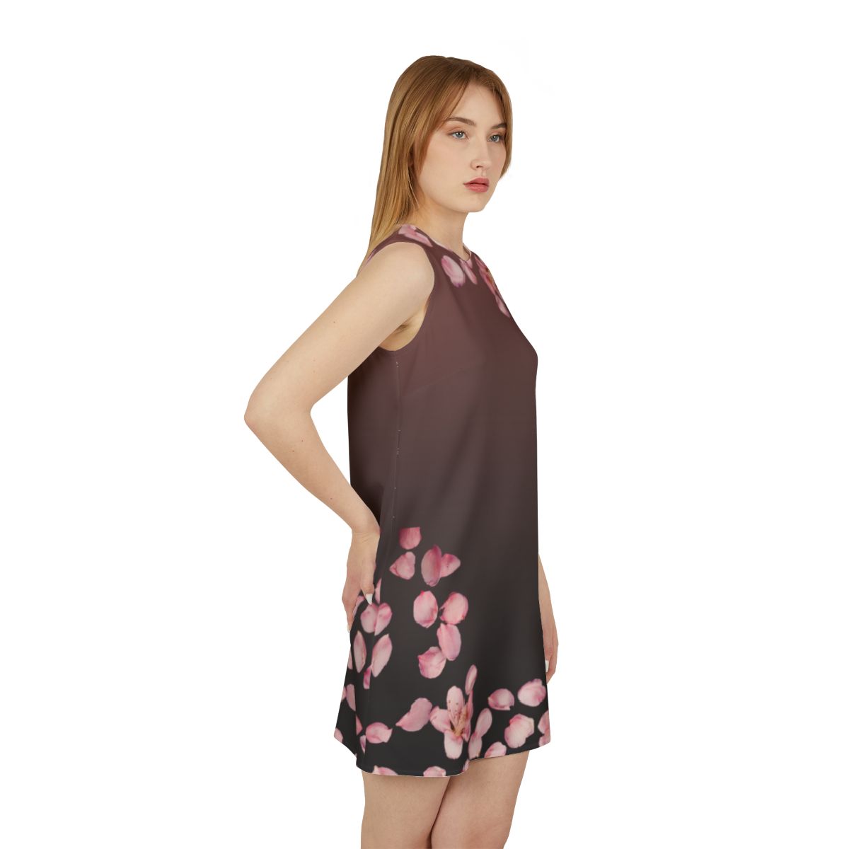 Black Pink Floral A-line Sleeveless Dress Kiki Collection