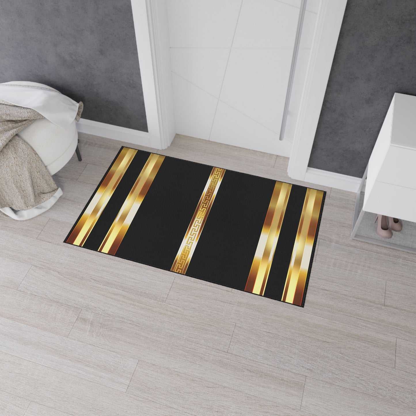 Black Gold Greek Key Heavy Duty Door/Kitchen/Bath Floor Mat