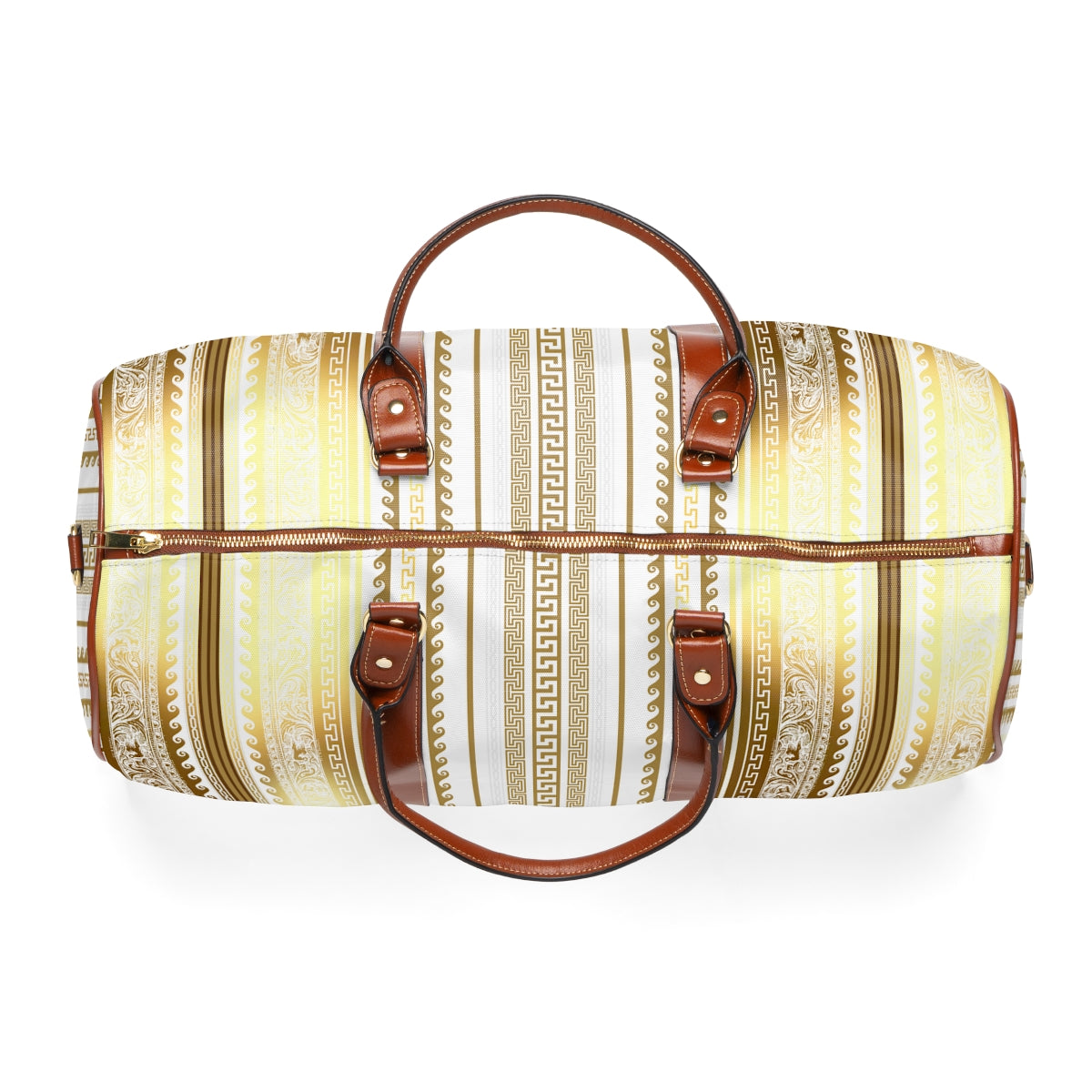 Greek Key Gold White Brown Waterproof Travel Bag