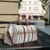 Greek Key Stripe Khaki Gray Waterproof Travel Bag