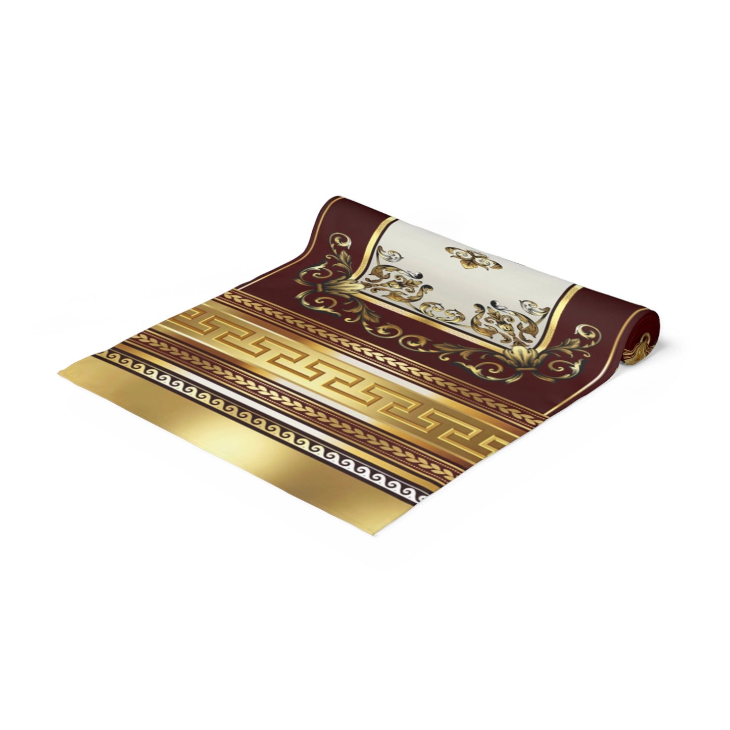 Greek Key Gold Black Maroon Cream Table Runner