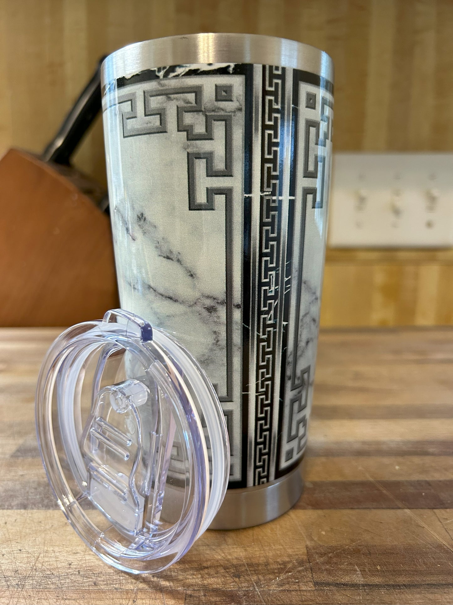 Institute Natural Philosophy Greek Key White Marbleized Vagabond 20oz Tumbler