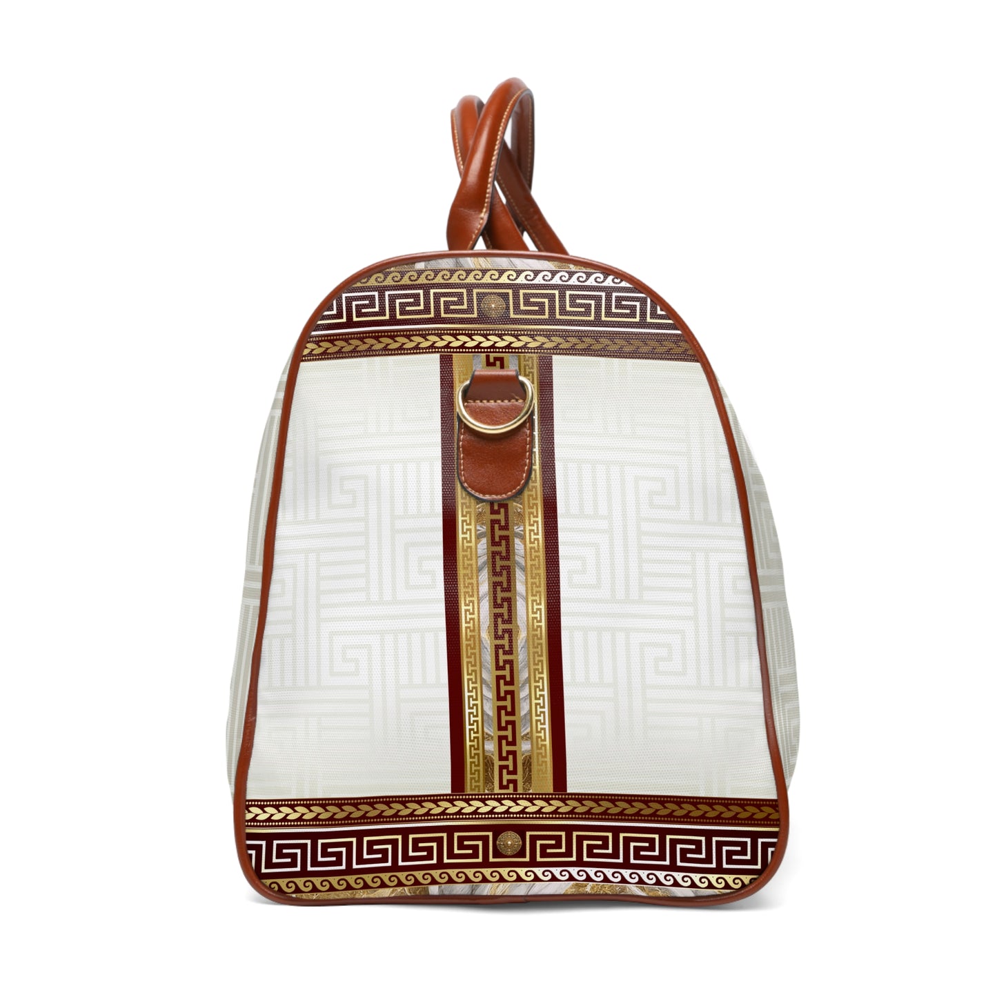 Cream Greek Keys Gold Maroon Waterproof Travel Bag
