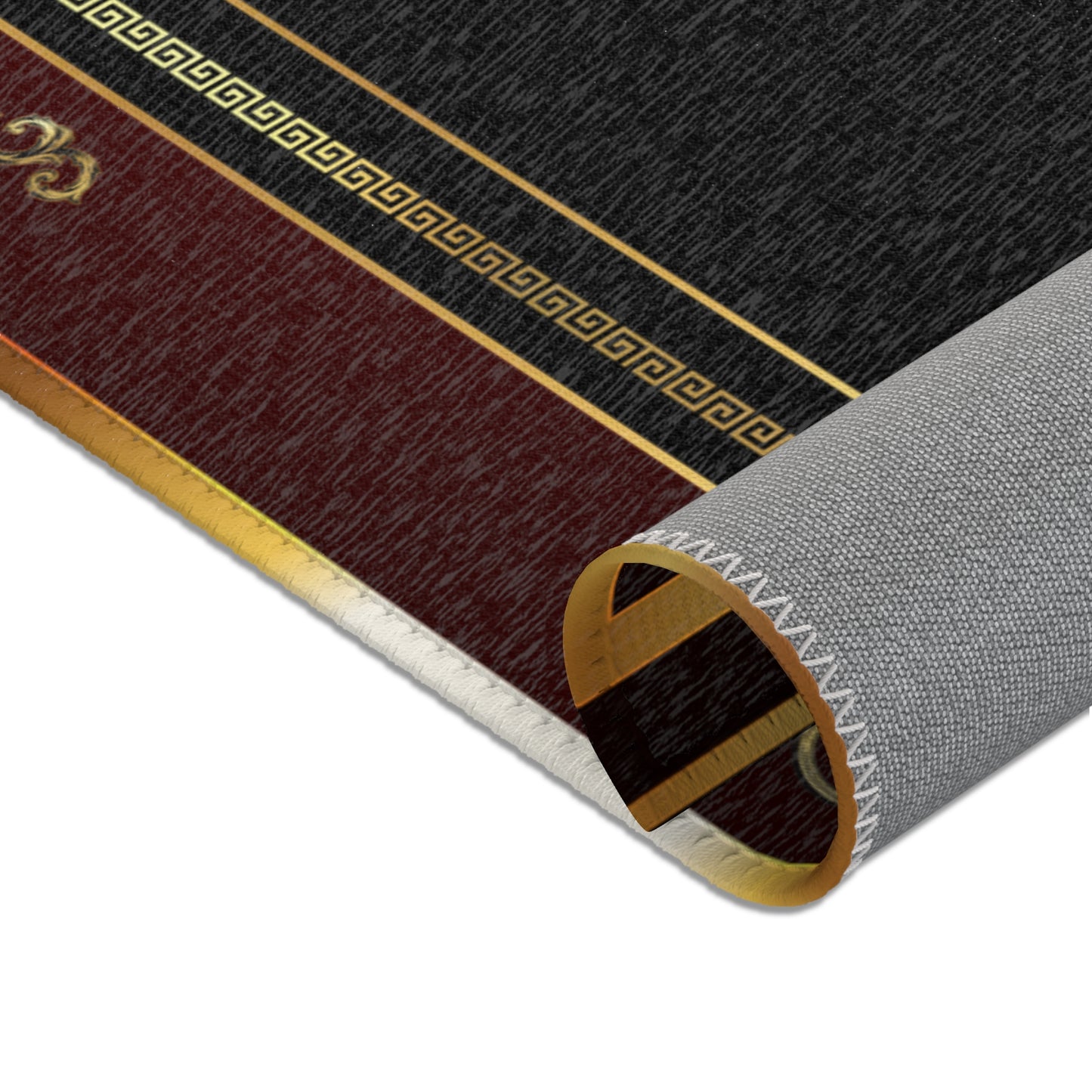 Baroque Gold Black Maroon Greek Key Ornate Area Rugs