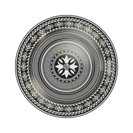 Greek Key Cream Black Ornate Baroque Round Rug