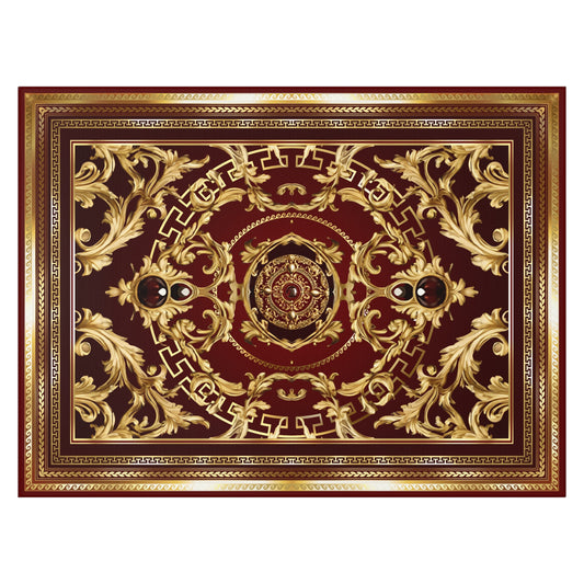 Greek Key Gold Maroon Ornate Baroque Medallion Dornier Rug