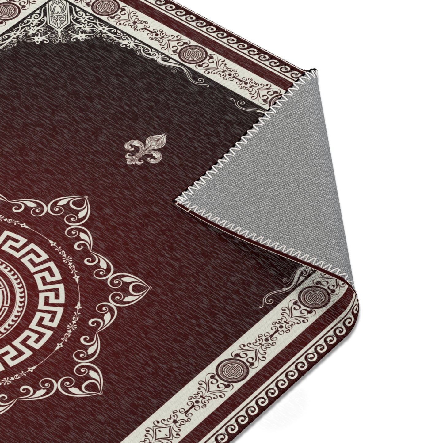 Ornate Greek Keys Maroon Khaki Area Rugs