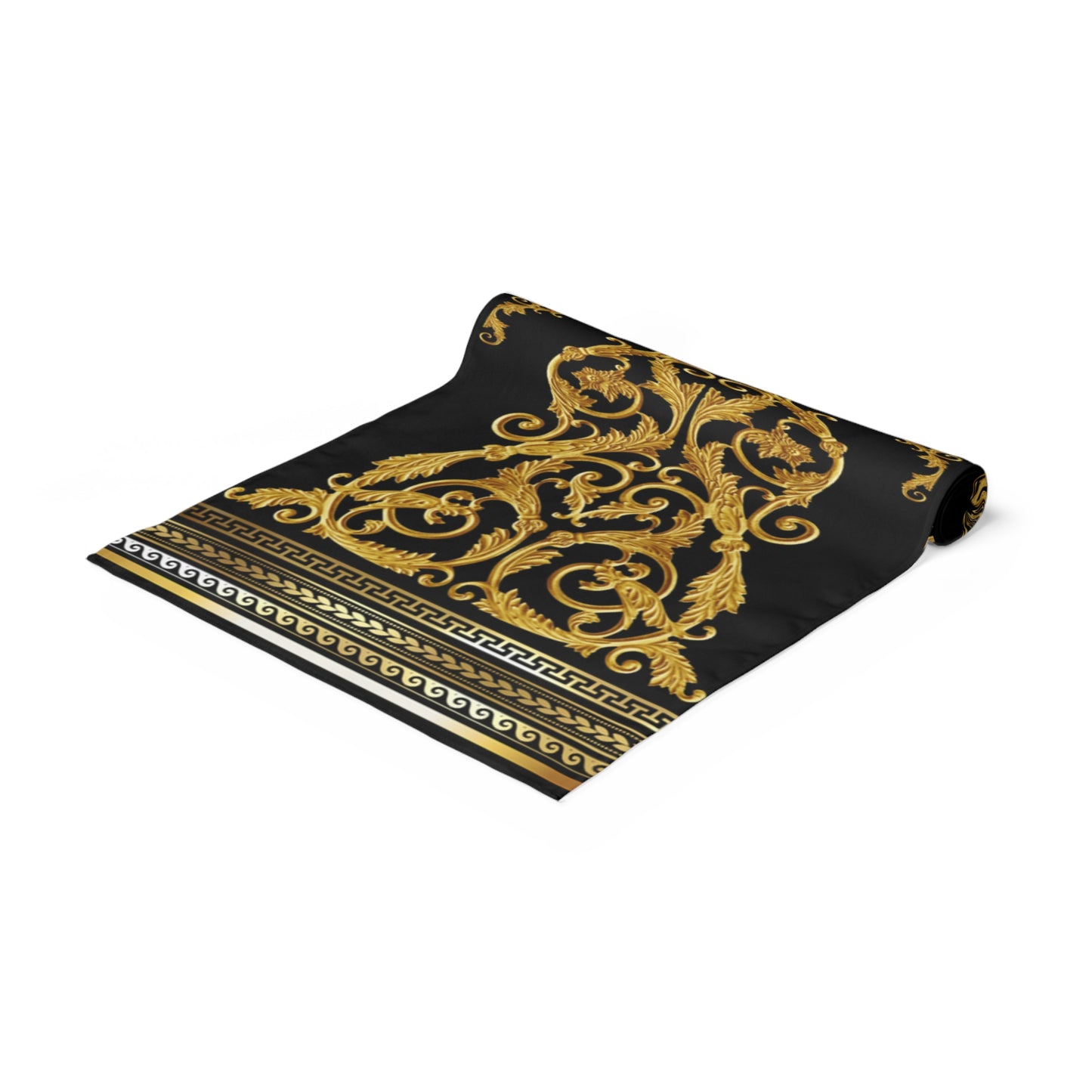 Black Gold Greek Key Ornate Baroque Table Runner
