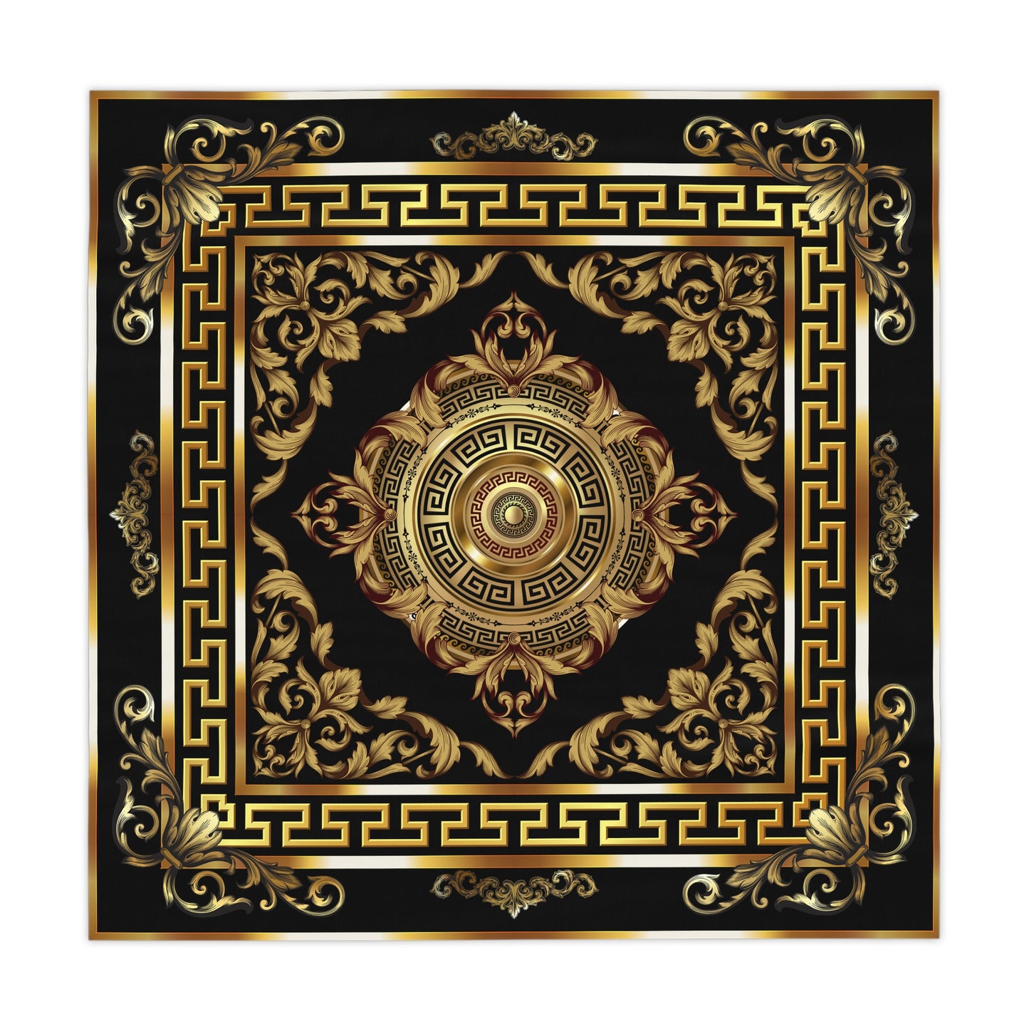 Gold Black Medallion Greek Key Ornate Baroque Tablecloth