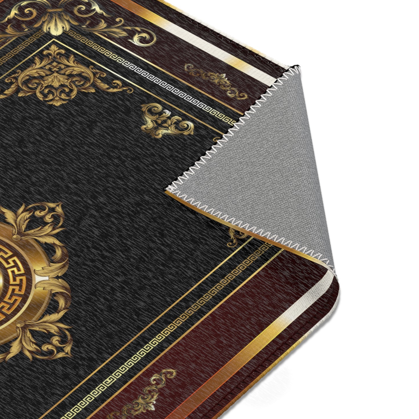 Baroque Gold Black Maroon Greek Key Ornate Area Rugs