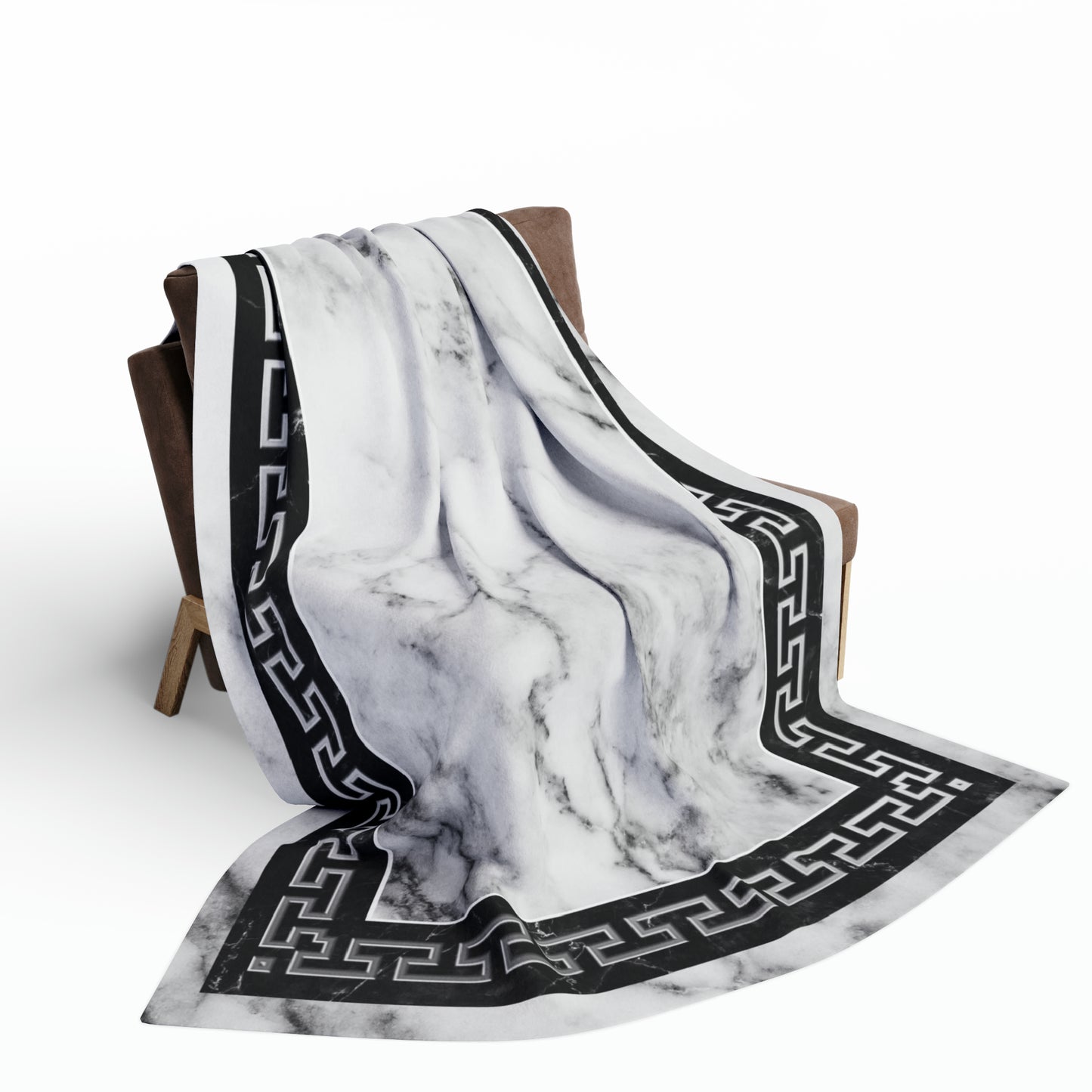 Greek Key White Black Marbleized Arctic Fleece Blanket