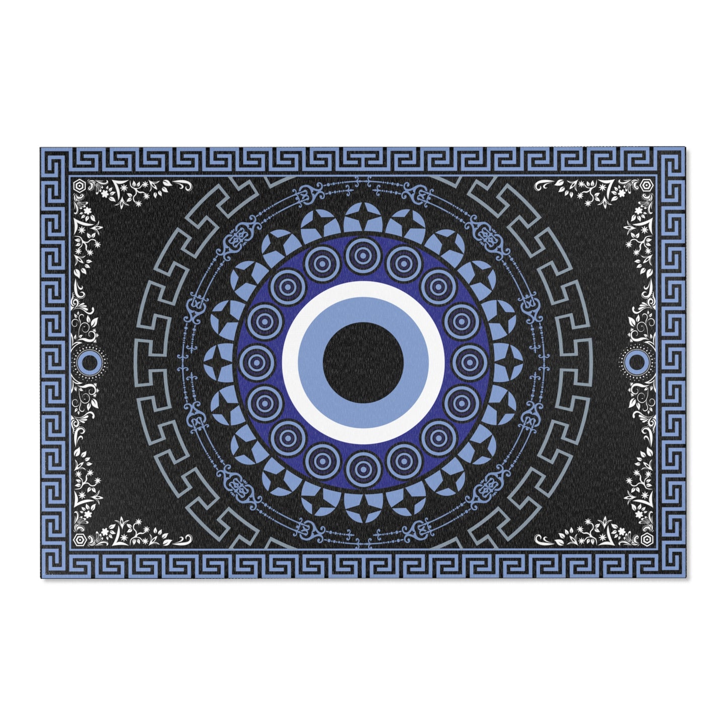 Mati Evil Eye Blue or Mati Sun Gold Ornate Baroque Area Rugs