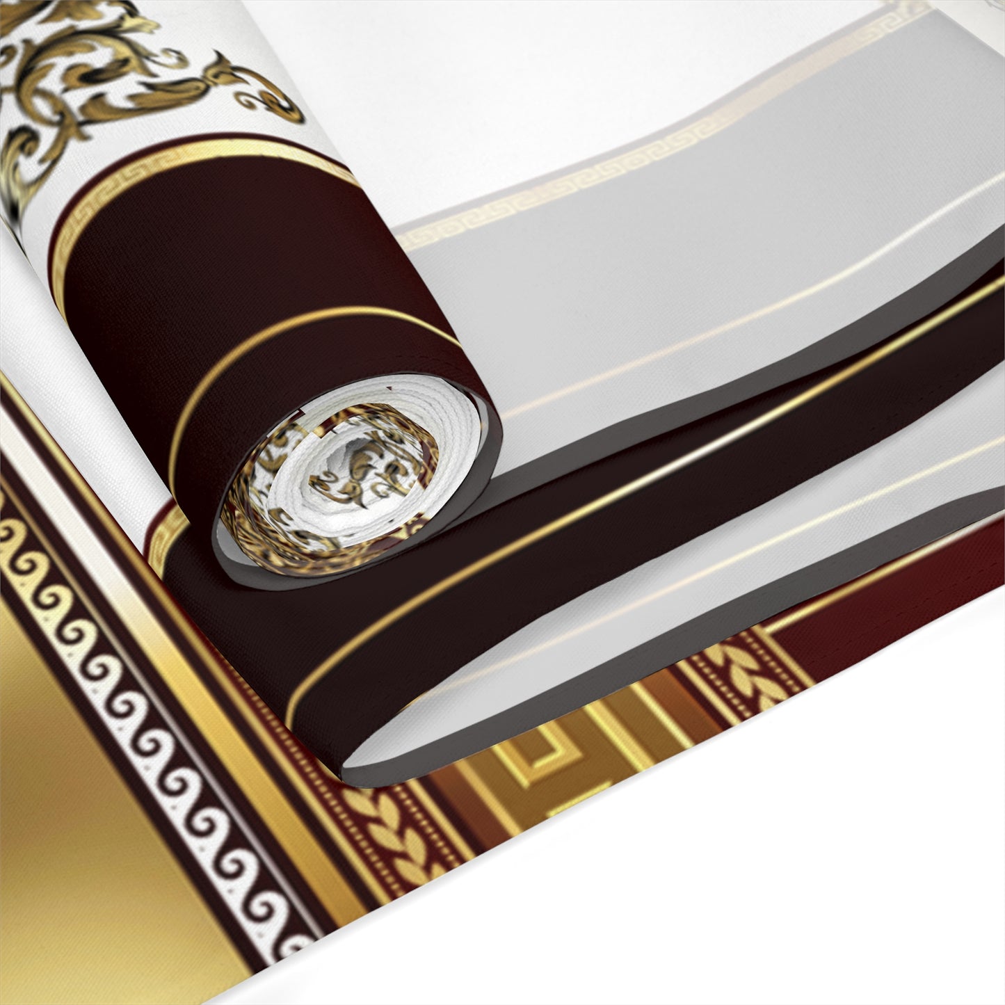 Greek Key Gold Black Maroon Cream Table Runner