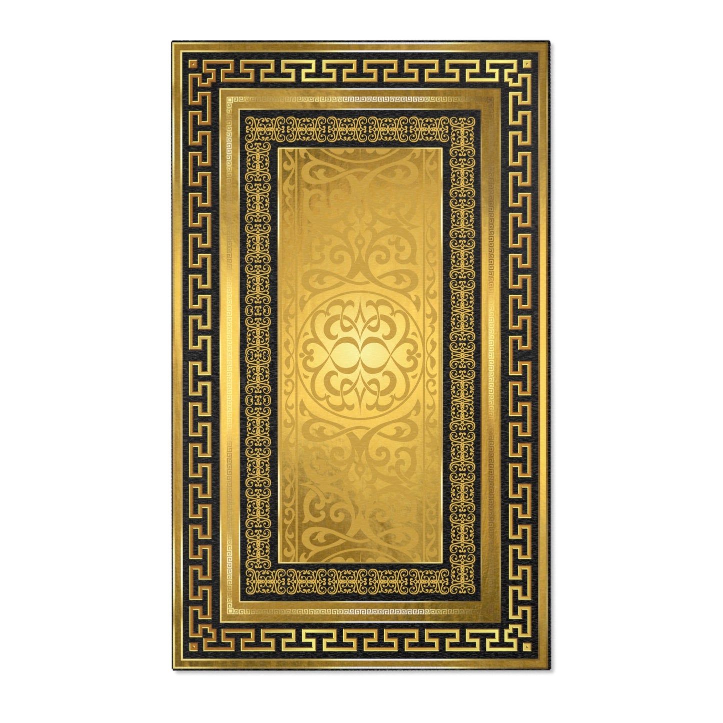Gold & Black Greek Keys Gold Black Trim Area Rugs