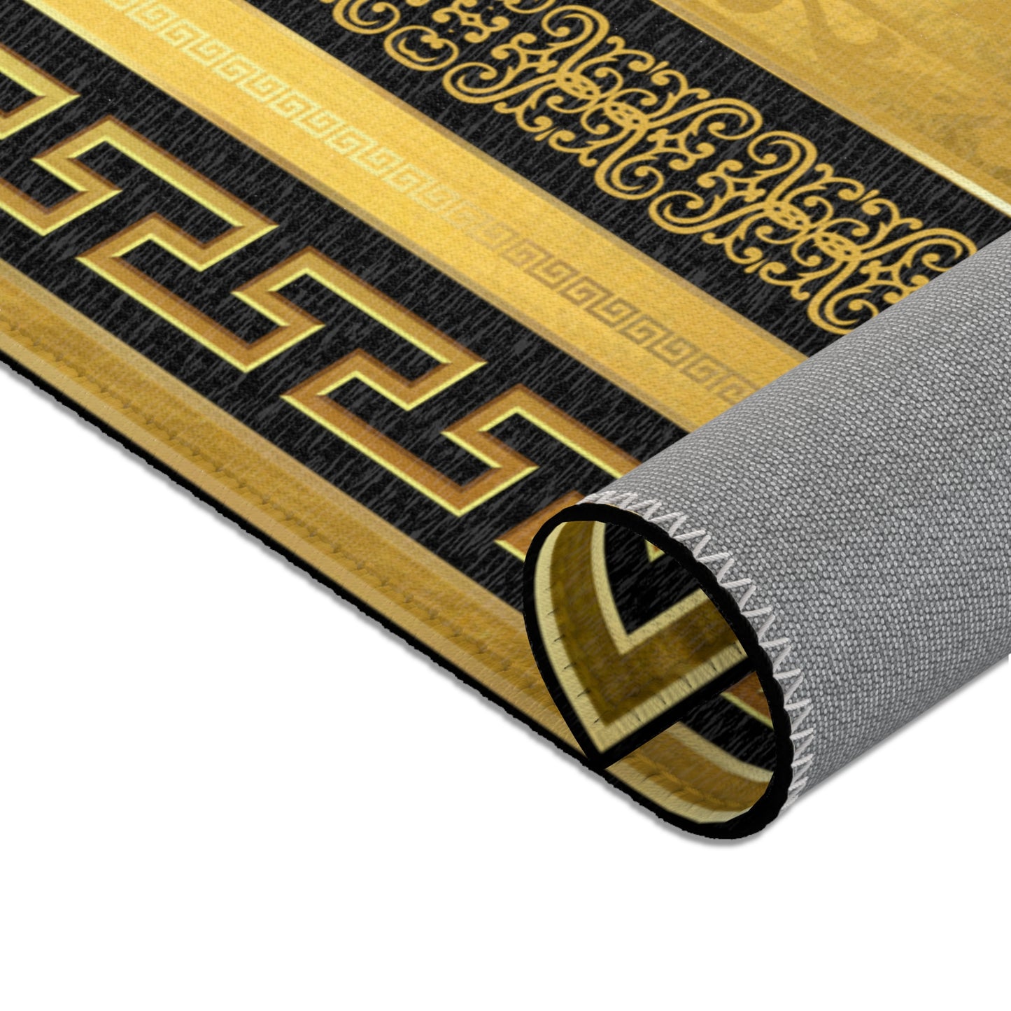 Gold & Black Greek Keys Gold Black Trim Area Rugs