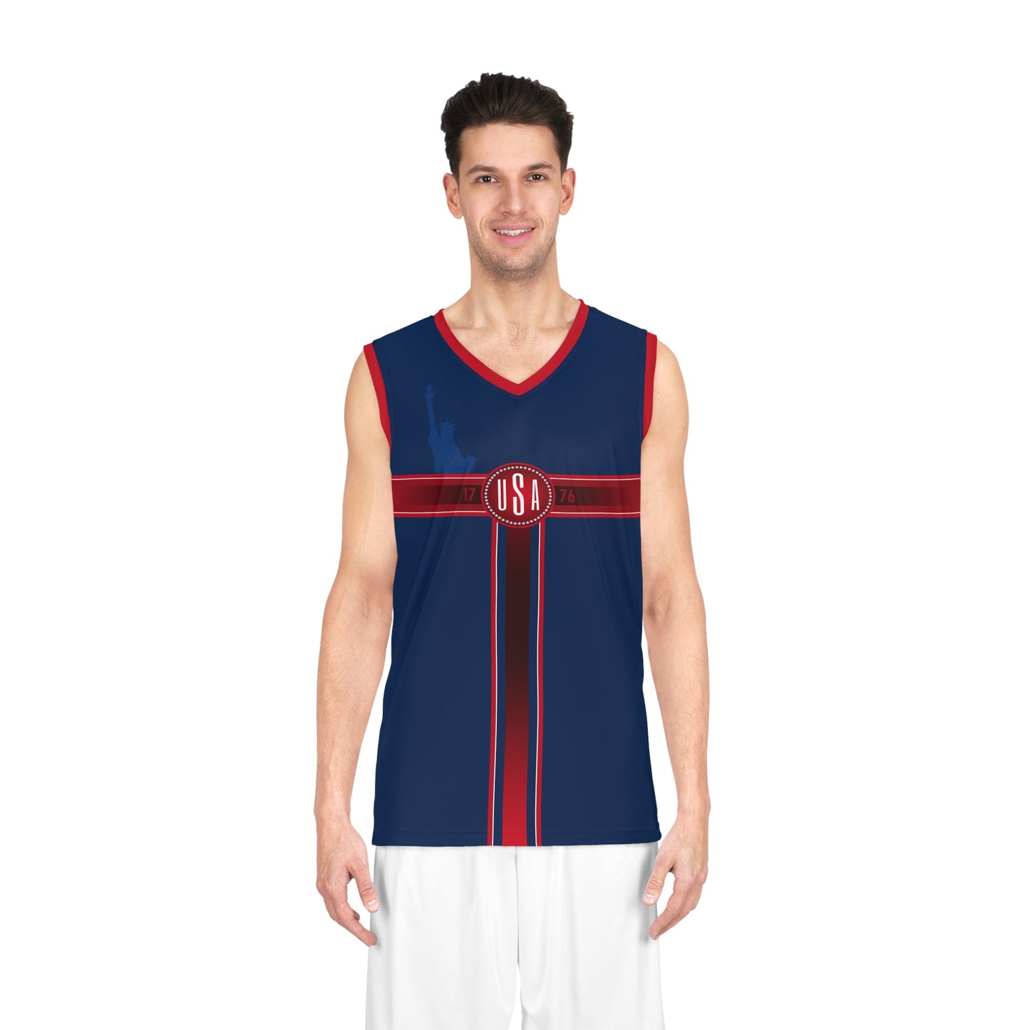 USA Navy Blue Red White Washington Basketball Jersey