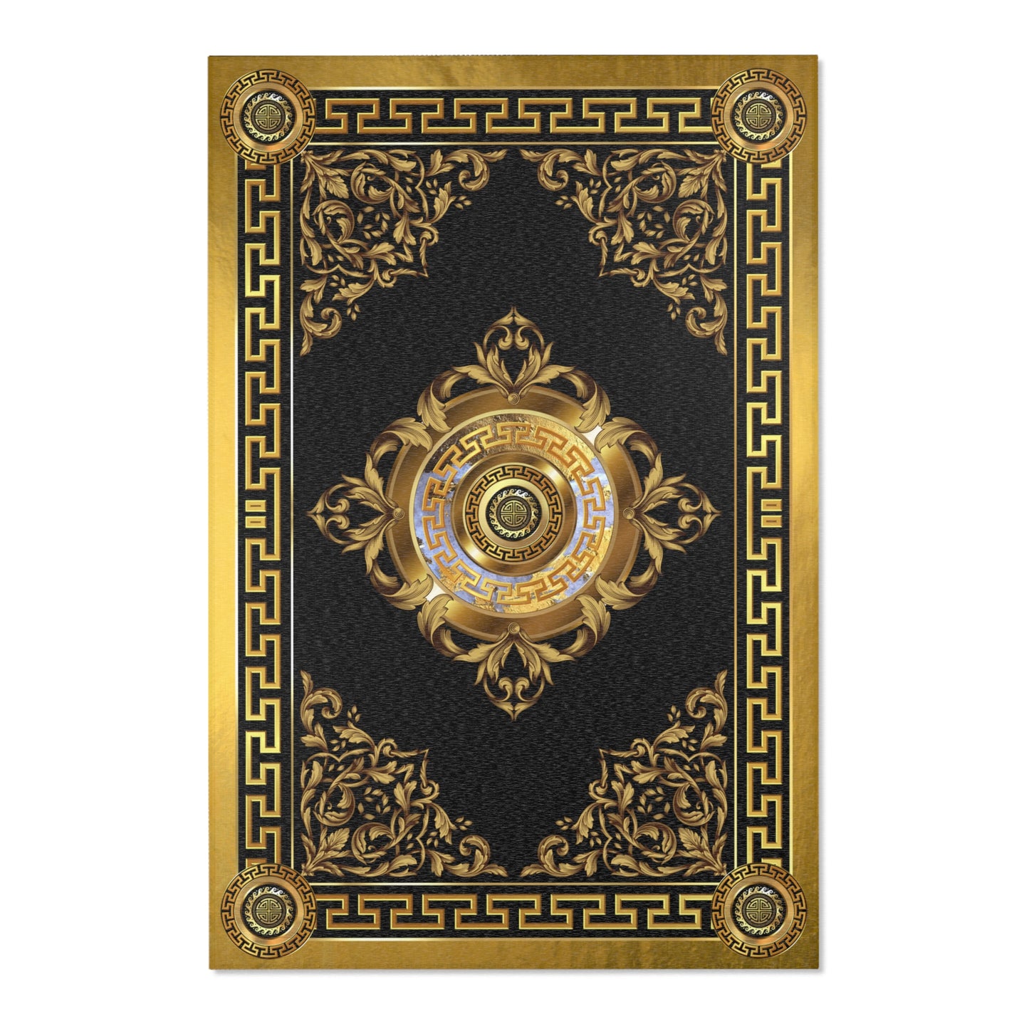 Ornate Baroque Gold Black Medallion Area Rugs
