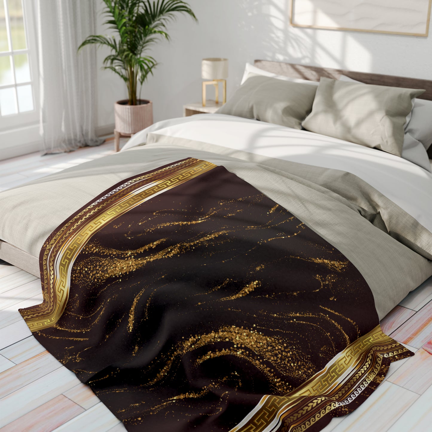 Greek Key Gold Flake Maroon Arctic Fleece Blanket