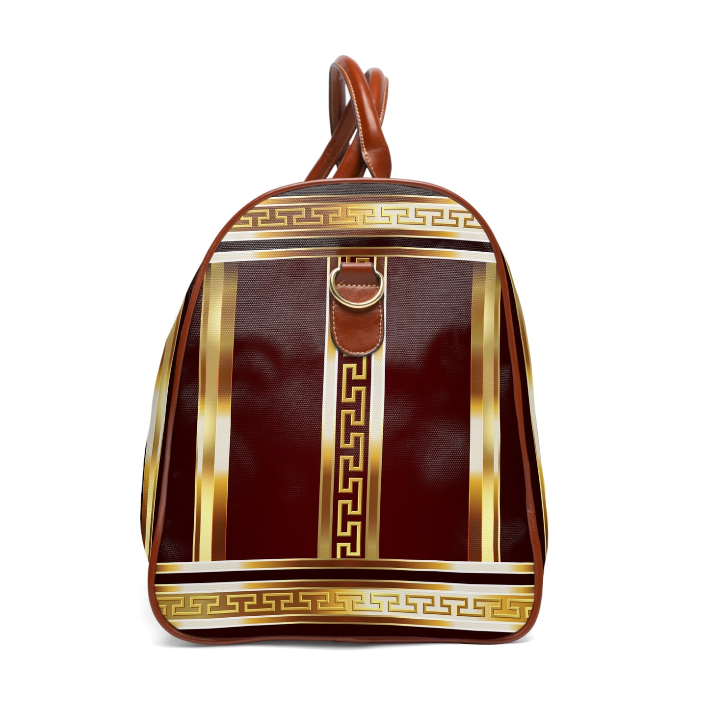 Gold Greek Keys Maroon Waterproof Travel Bag
