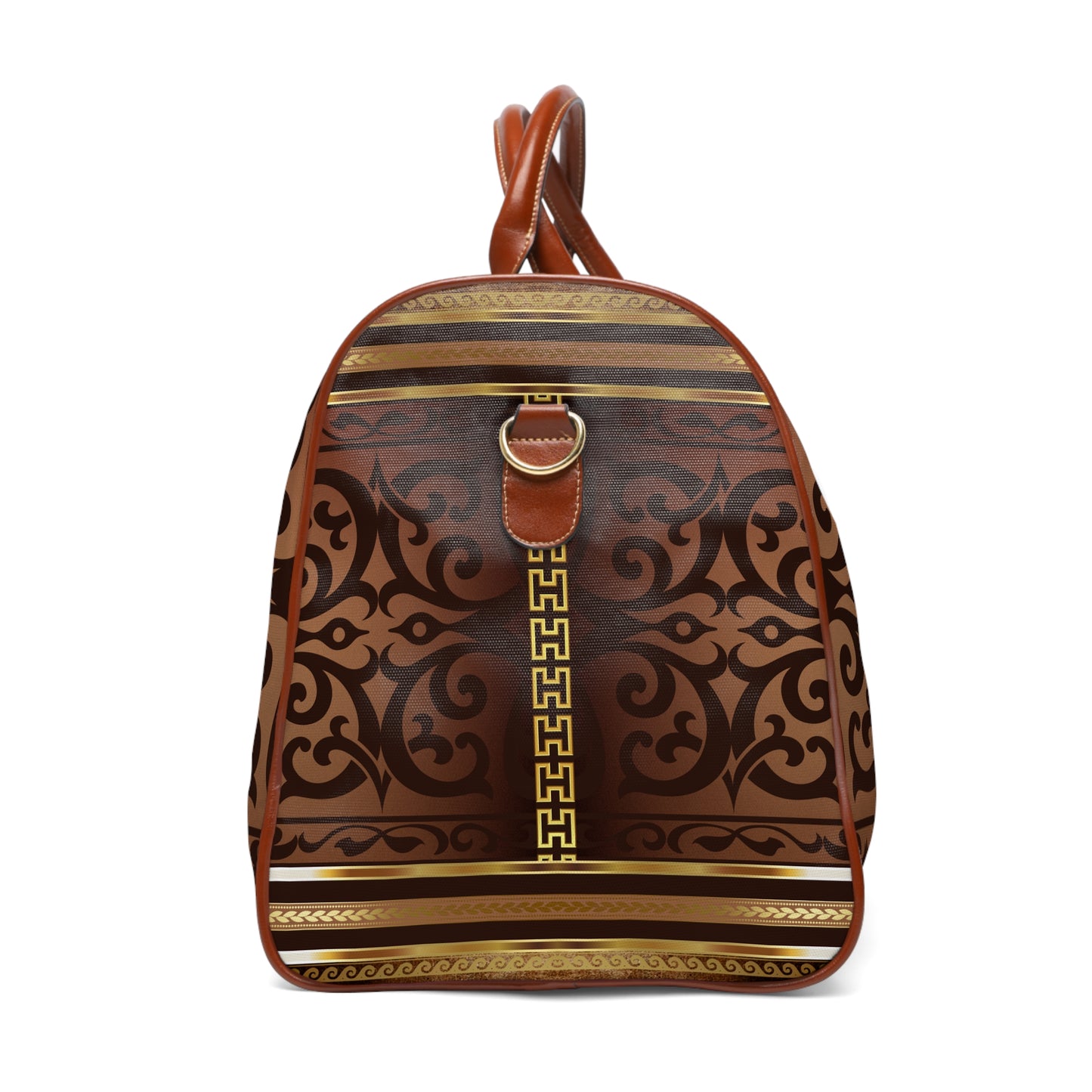 Brown Gold Greek Key Waterproof Travel Bag