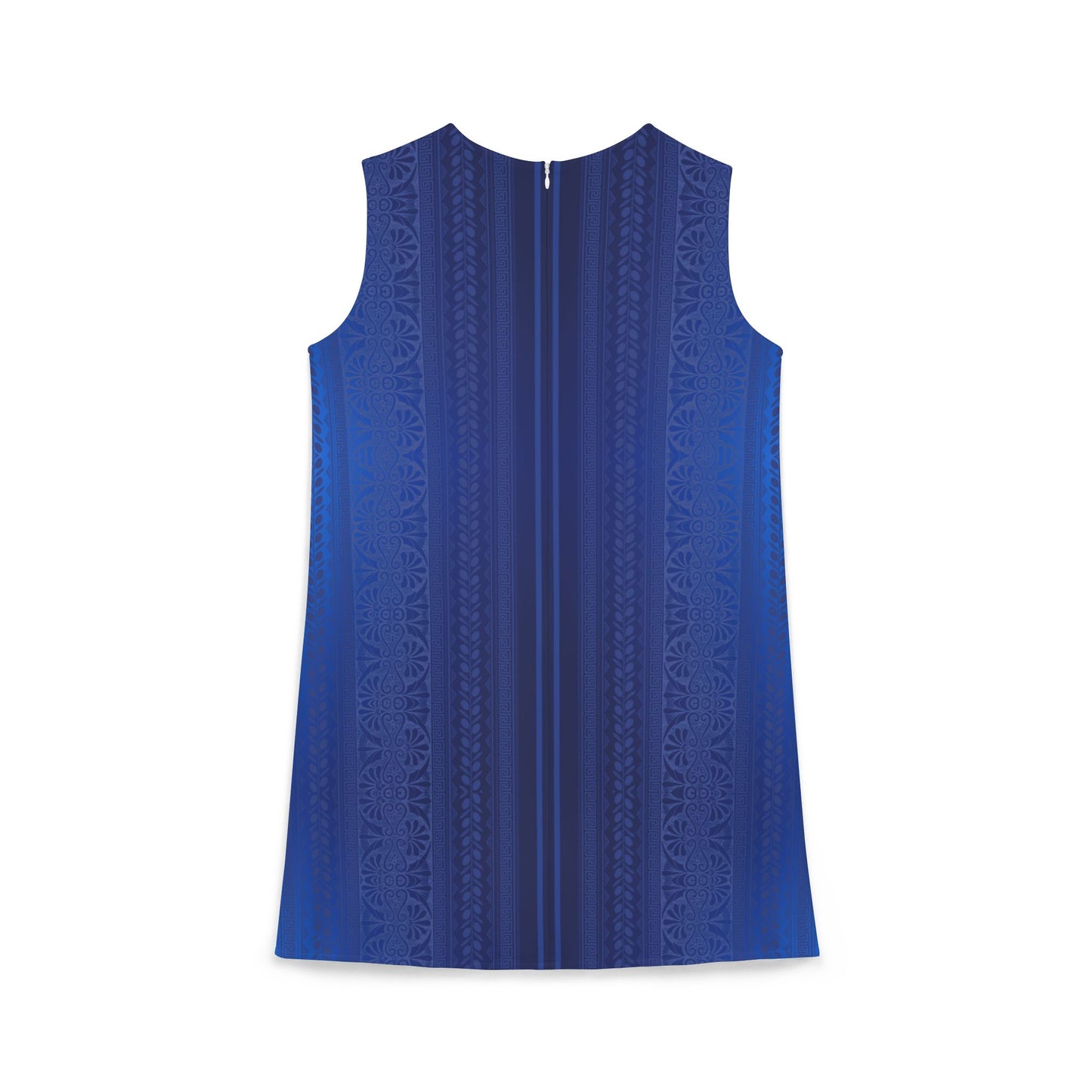 Blue Ornate Greek Key A-line Sleeveless Dress