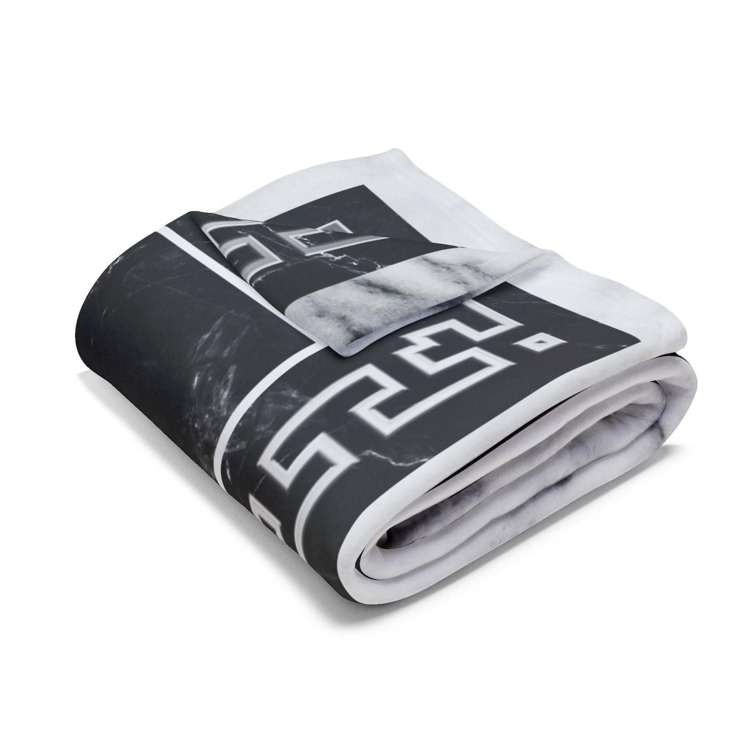 Greek Key Gray Black White Marbleized Arctic Fleece Blanket