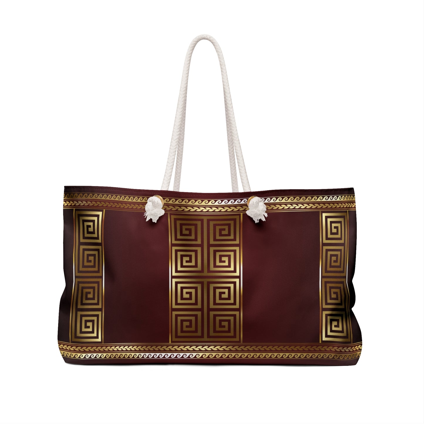 Greek Key Maroon Gold Weekender Bag