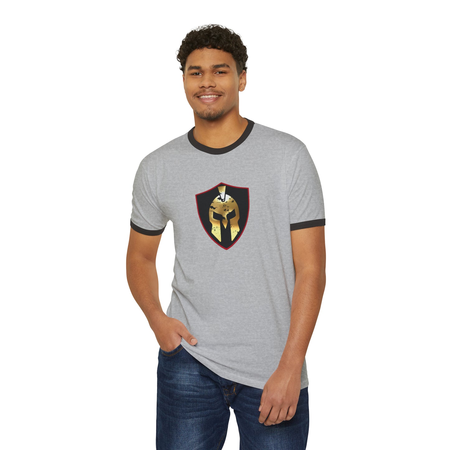 Spartan Helmet Gold Unisex Cotton Ringer T-Shirt
