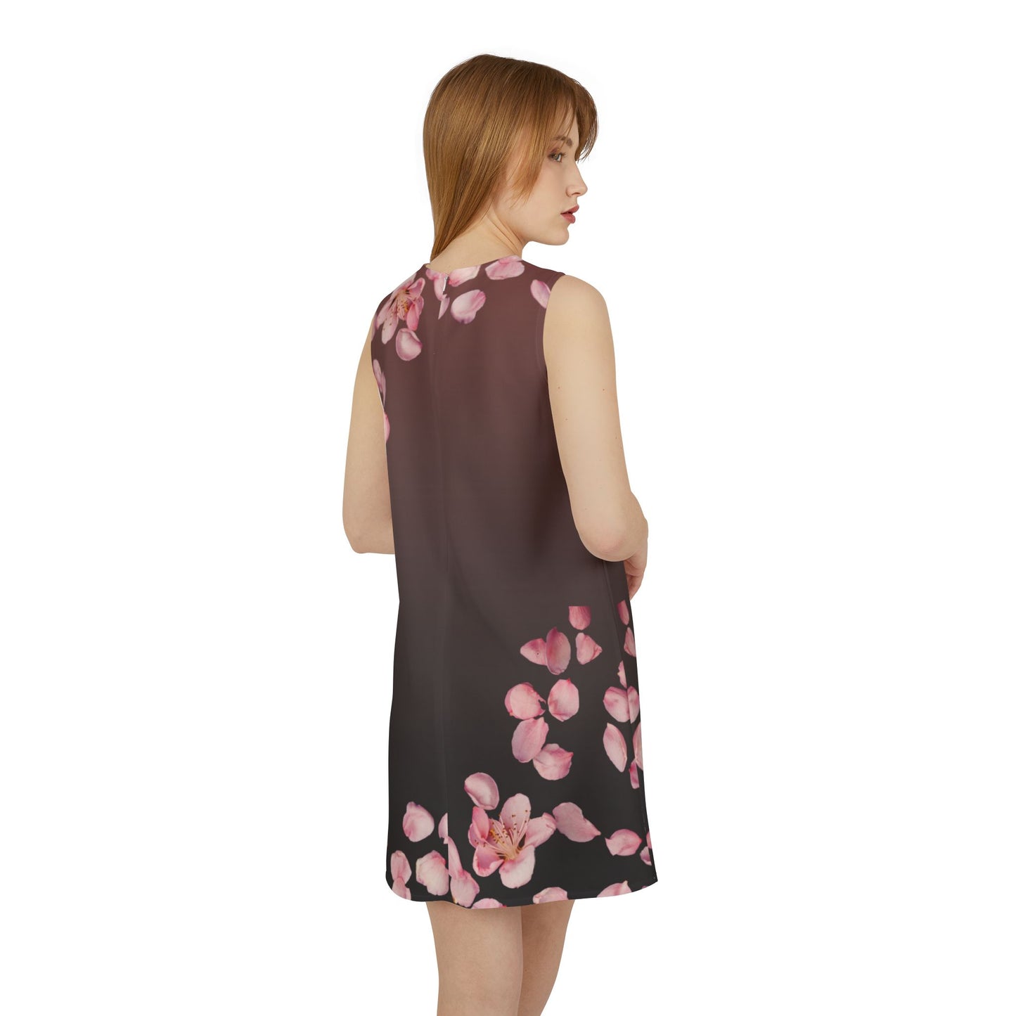 Black Pink Floral A-line Sleeveless Dress Kiki Collection