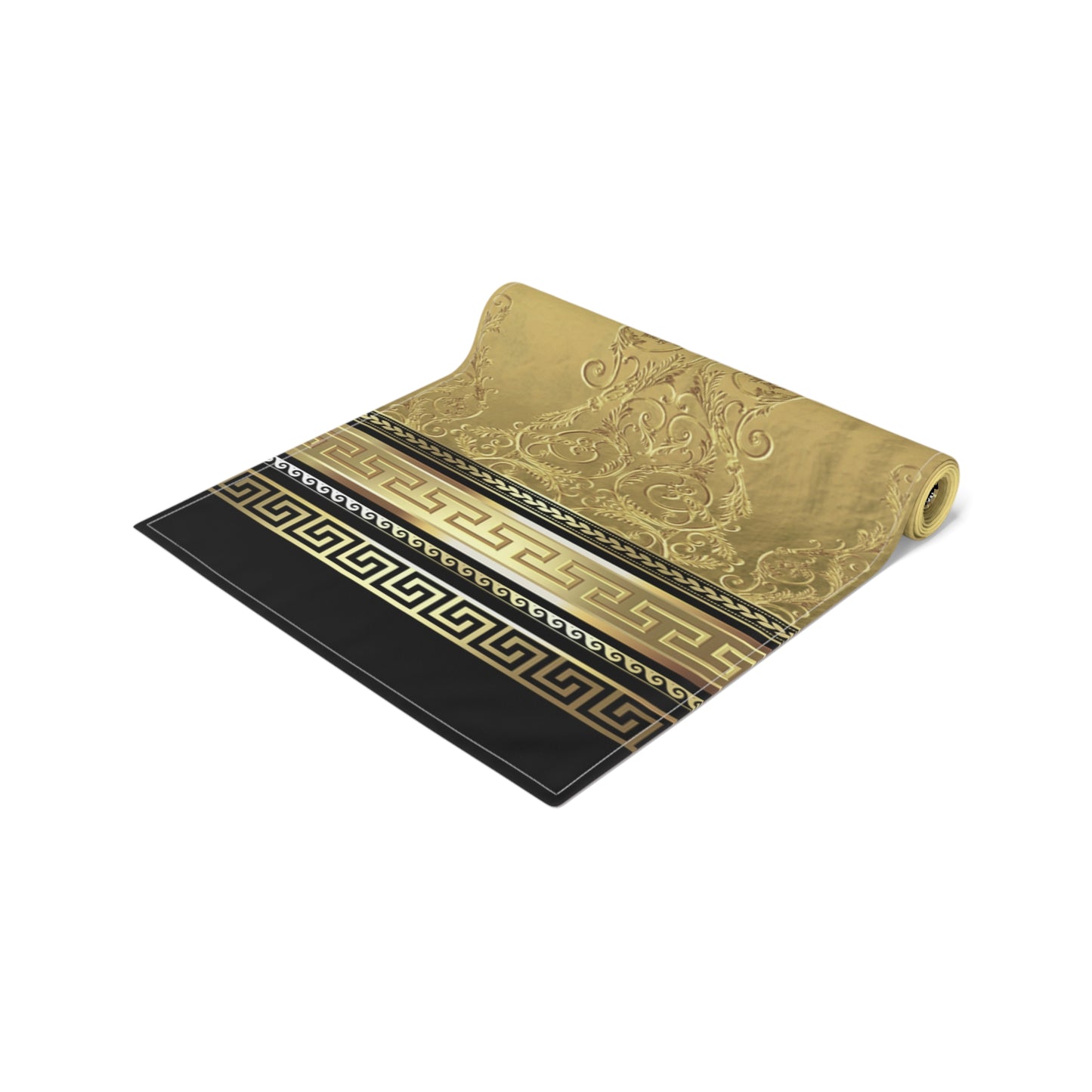 Greek Key Ornate Baroque Gold Black Table Runner (Cotton, Poly)