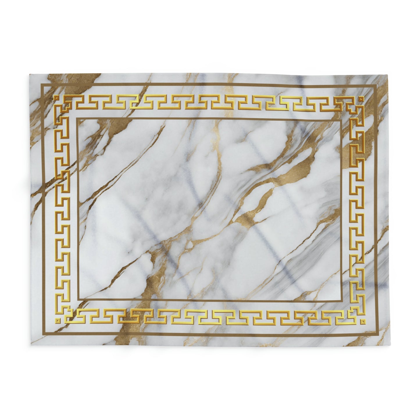 Greek Key Gold White Marbleized Arctic Fleece Blanket