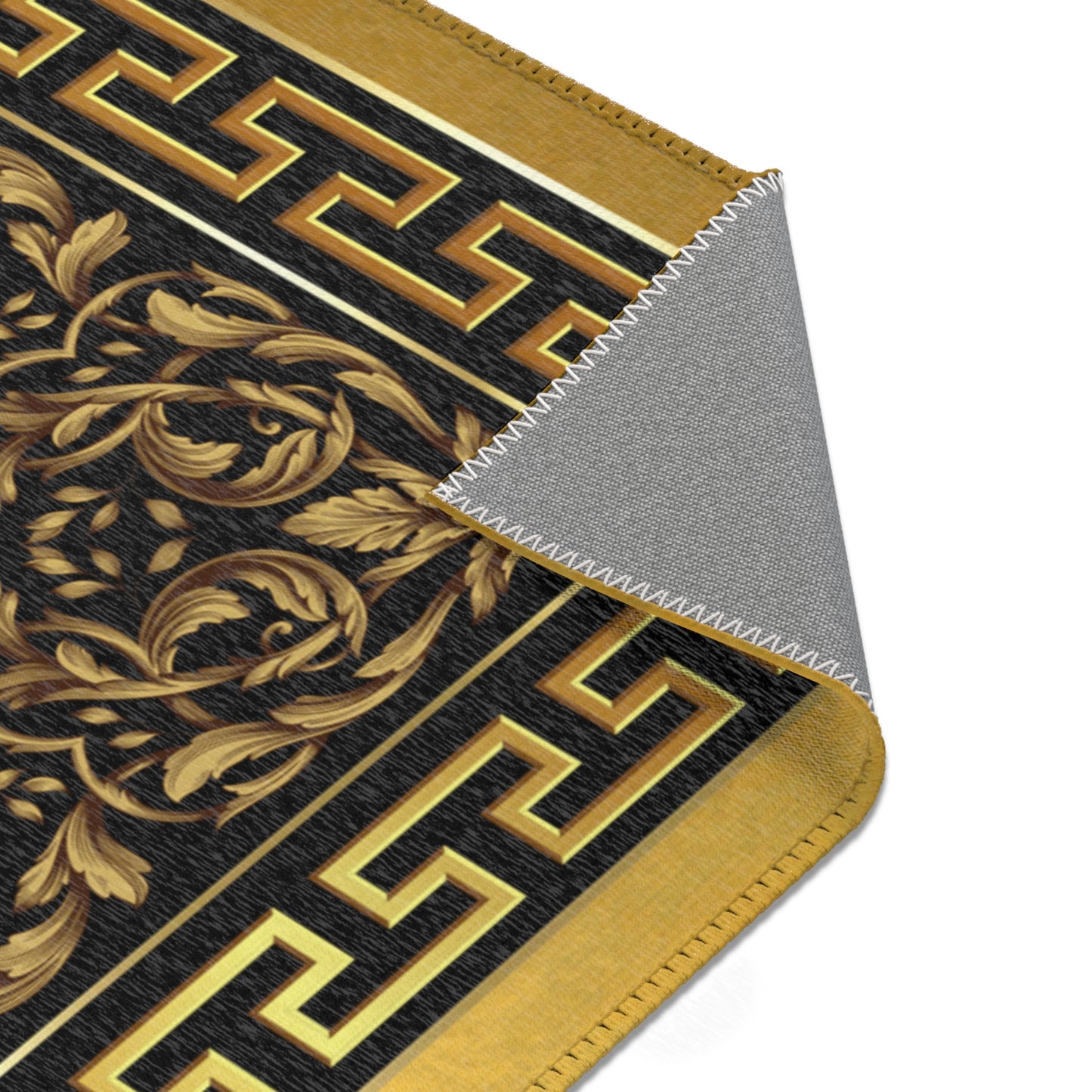 Ornate Baroque Gold Black Medallion Area Rugs