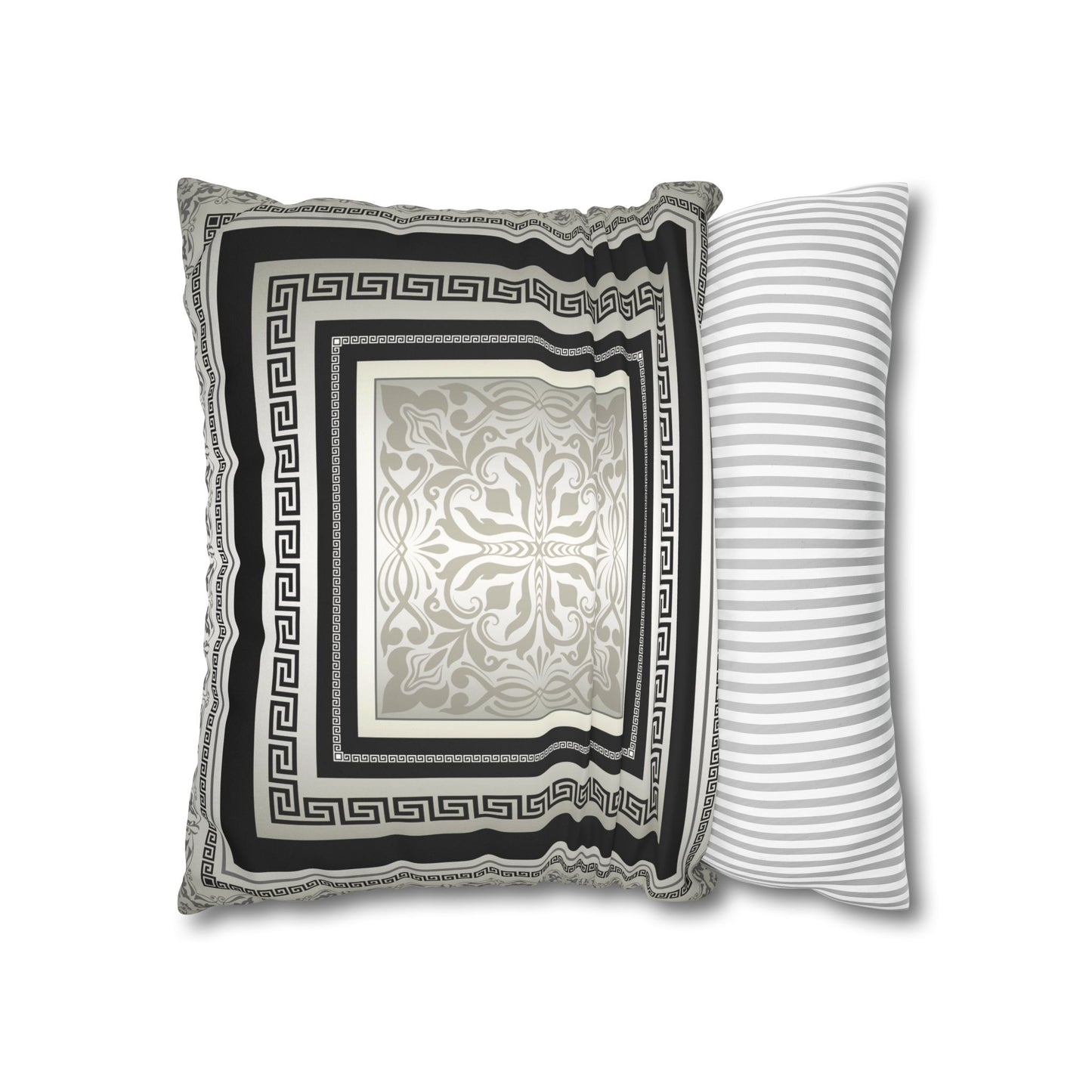 Greek Keys Cream Gray Black Faux Suede Square Pillow Case