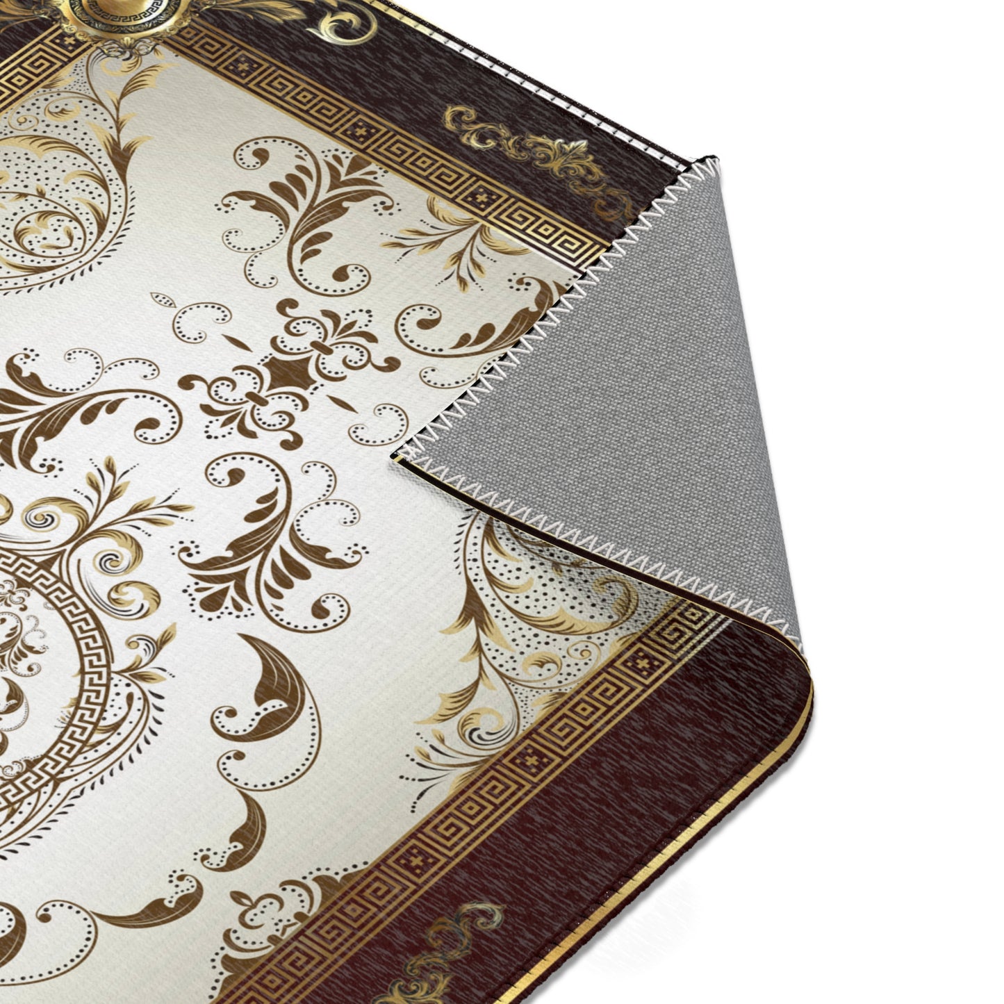 Maroon Khaki Foral Greek Key Area Rugs