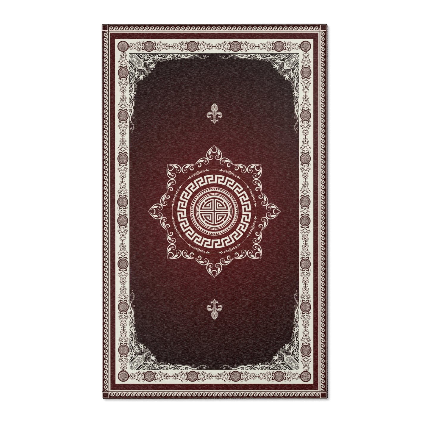 Ornate Greek Keys Maroon Khaki Area Rugs
