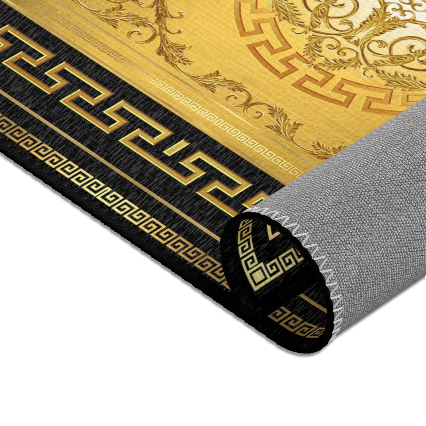Baroque Gold Black Greek Key Ornate Area Rugs