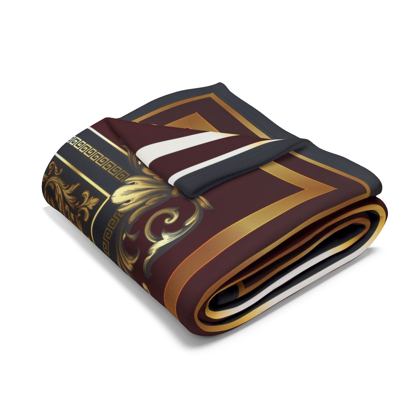 Ornate Baroque Greek Key Gold Black Maroon Arctic Fleece Blanket