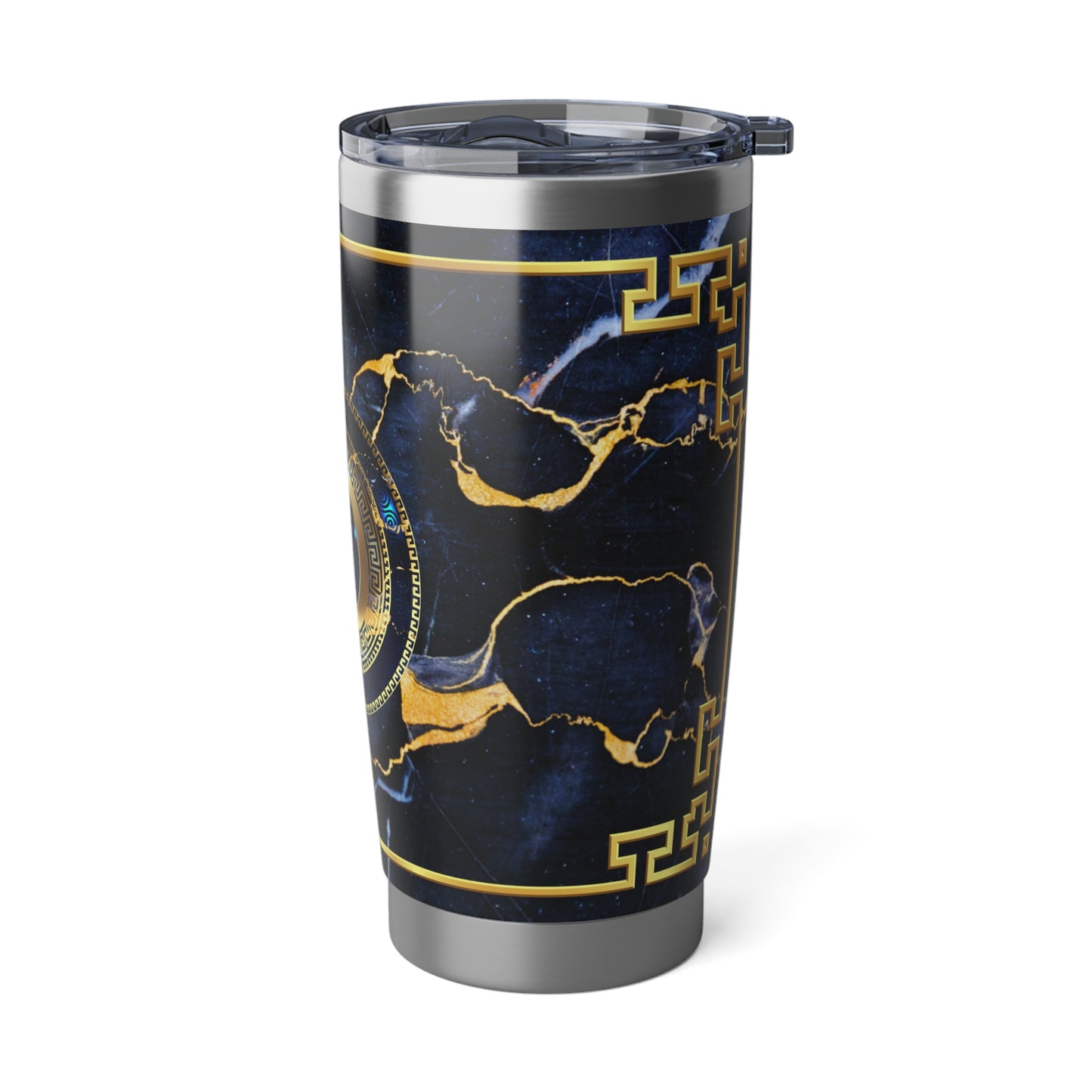 Evil Eye Greek Key Blue Gold Stainless Tumbler 20oz