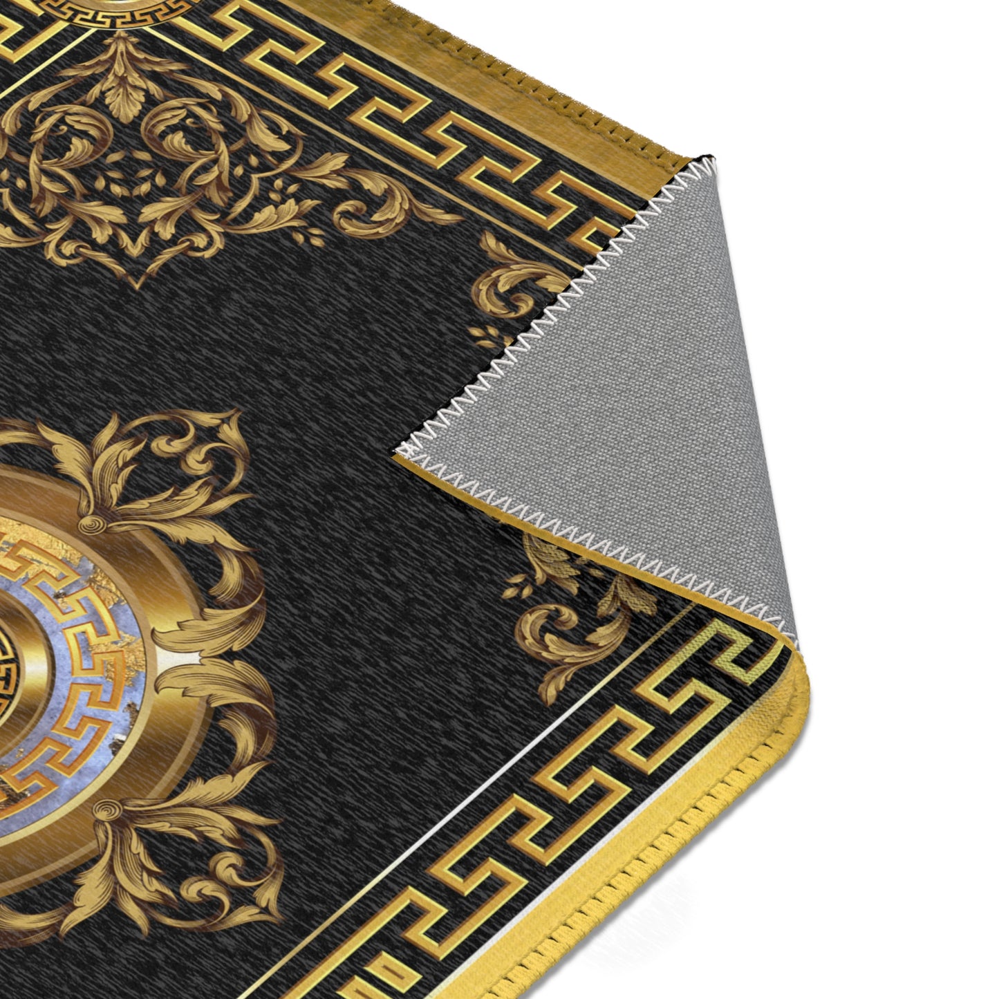Ornate Baroque Gold Black Medallion Area Rugs