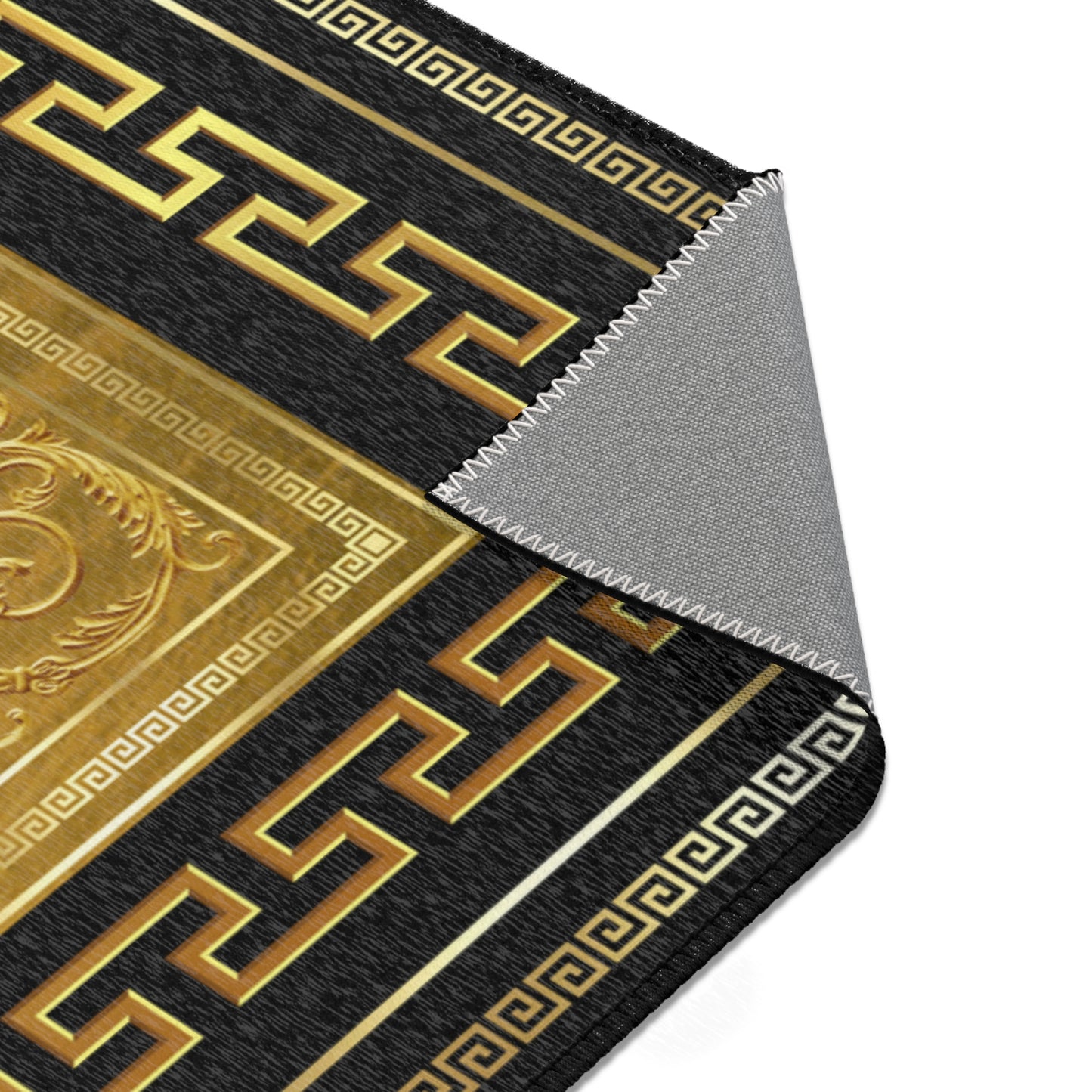 Baroque Gold Black Greek Key Ornate Area Rugs