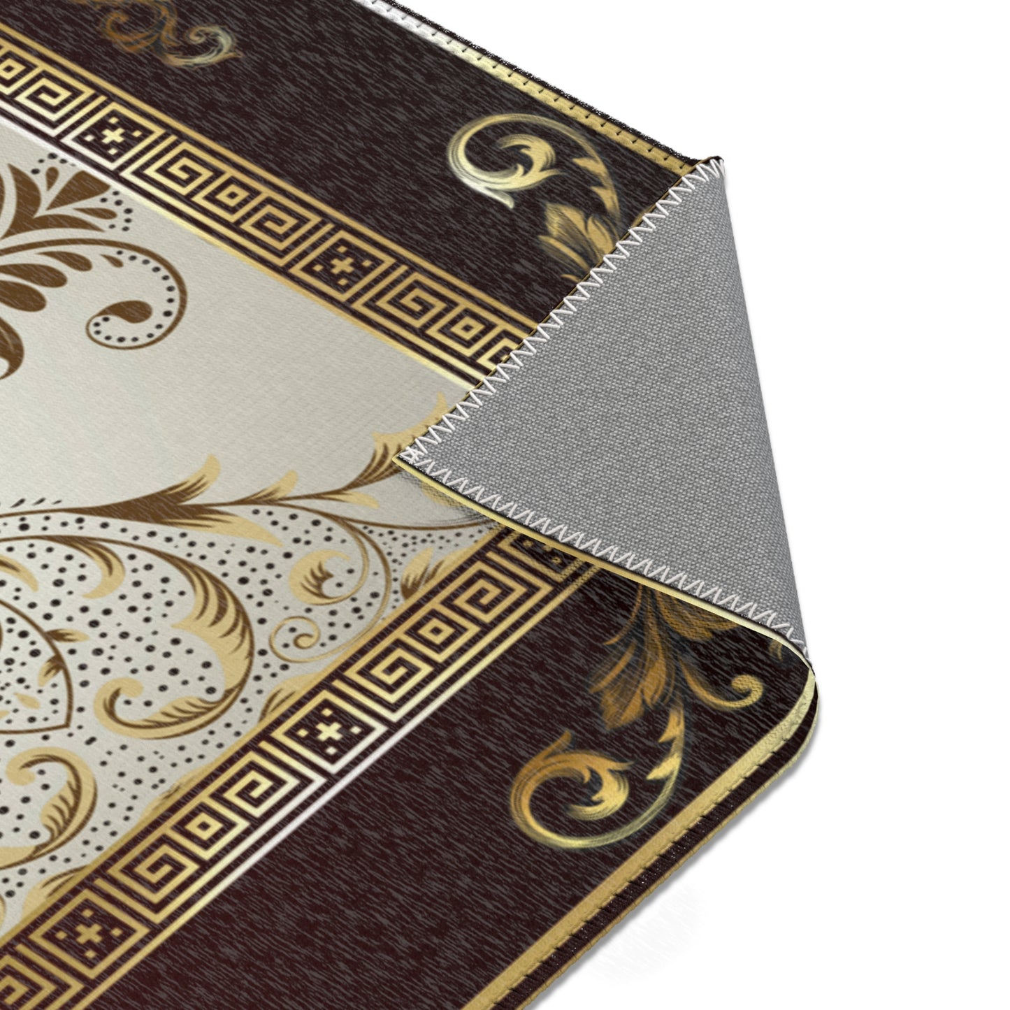 Maroon Khaki Foral Greek Key Area Rugs