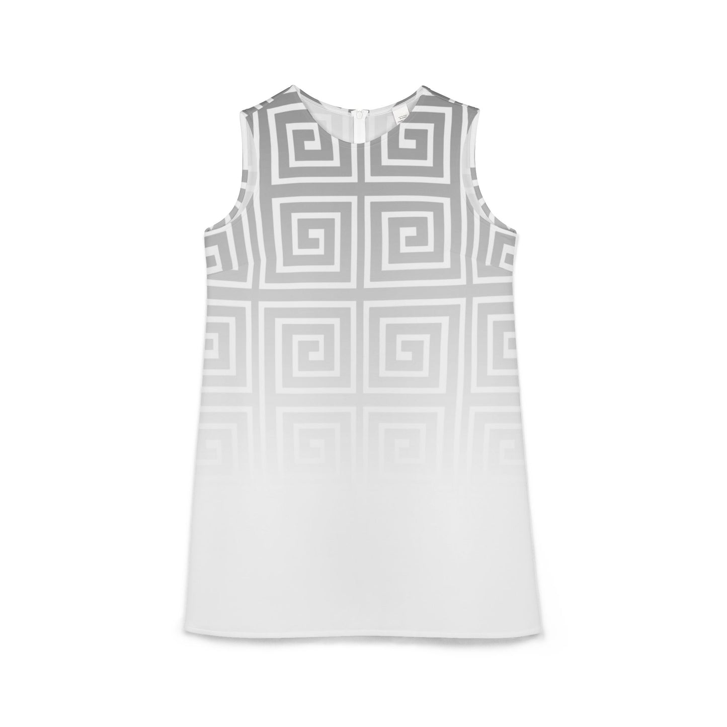 Gray White Greek Key Black A-line Sleeveless Dress