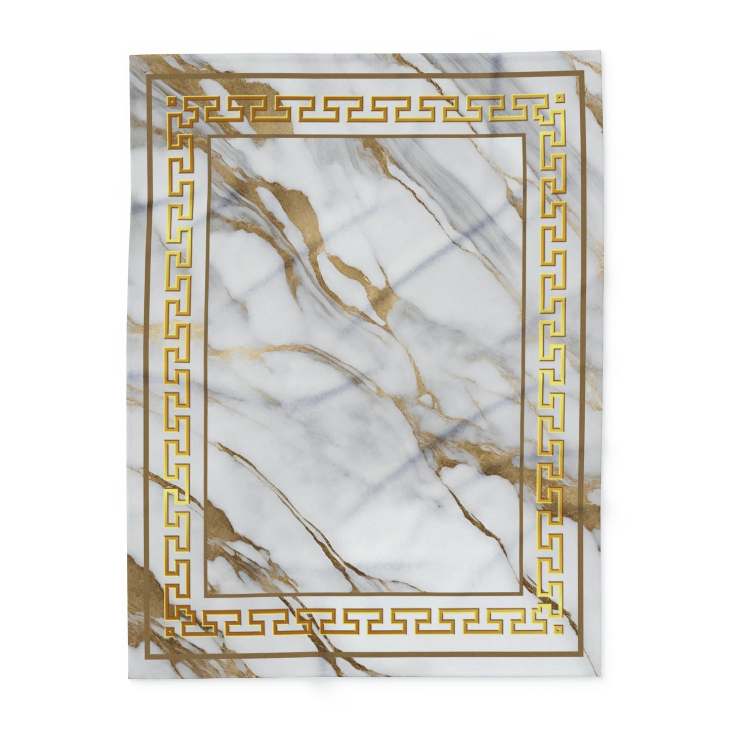 Greek Key Gold White Marbleized Arctic Fleece Blanket