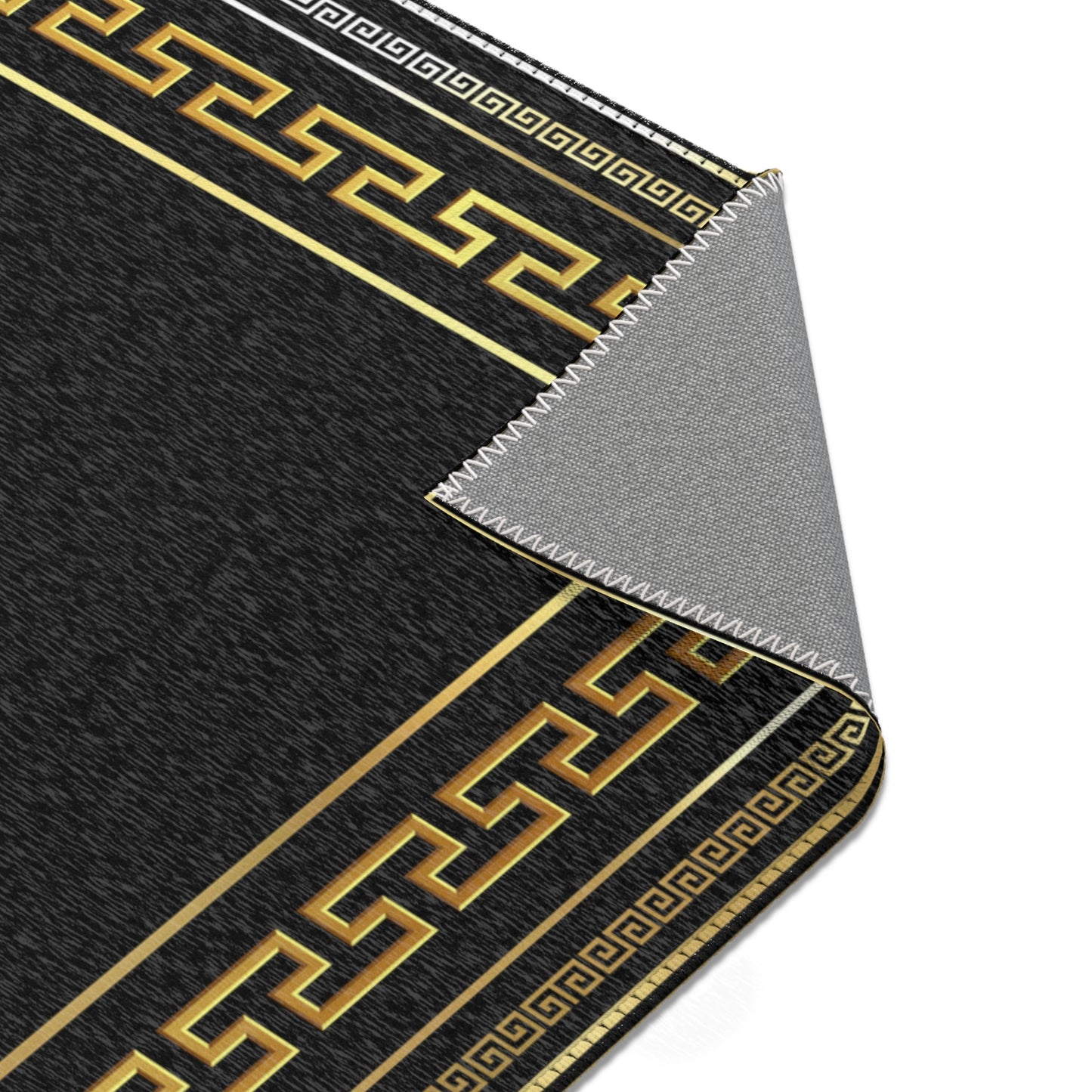Black Gold Greek Keys Ornate Runner Rug