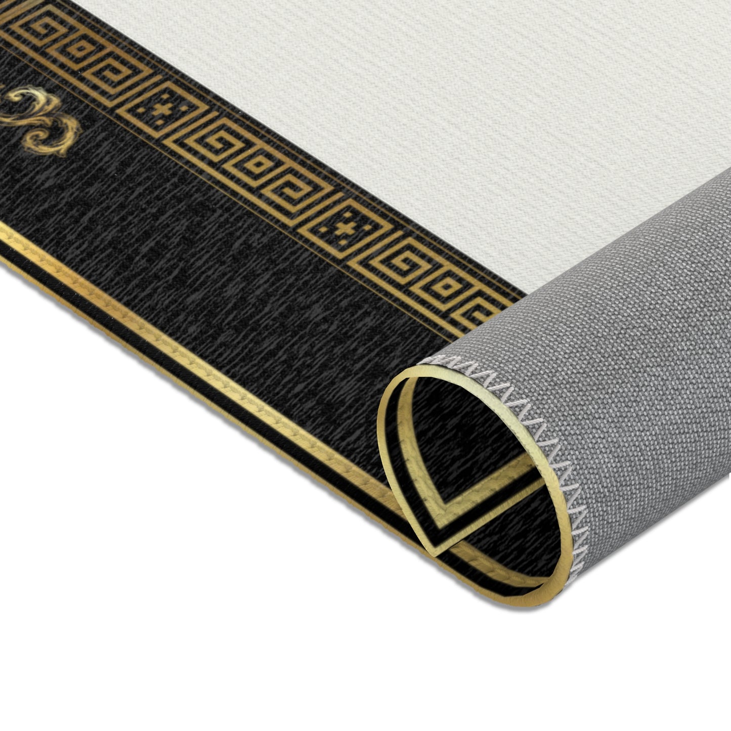 Cream Gold Black Greek Keys Ornate Area Rugs