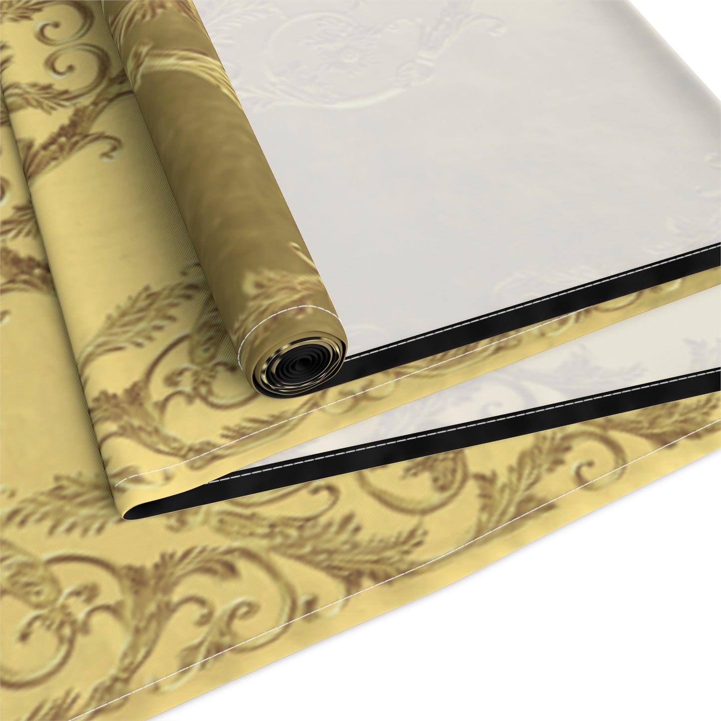 Greek Key Ornate Baroque Gold Black Table Runner (Cotton, Poly)