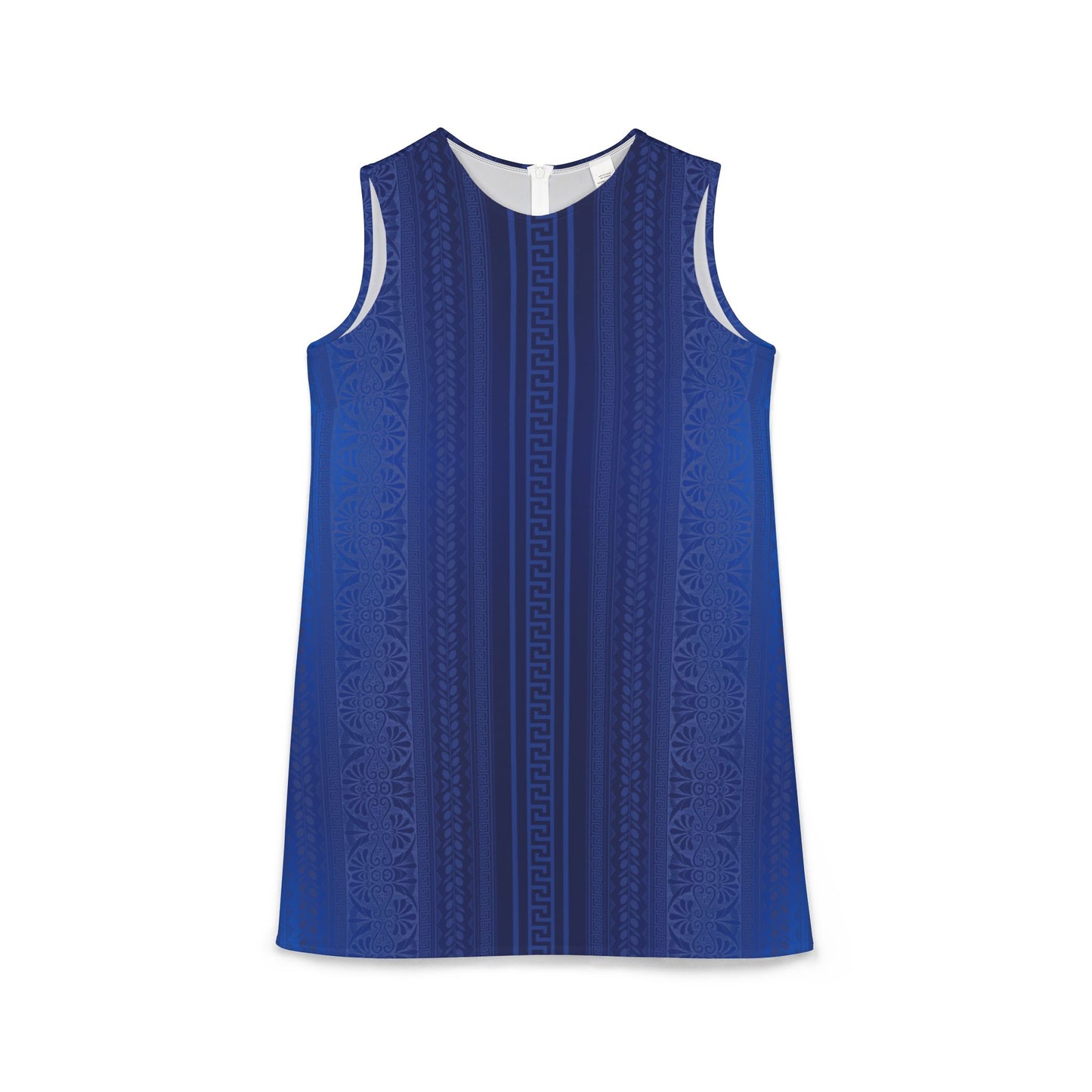 Blue Ornate Greek Key A-line Sleeveless Dress