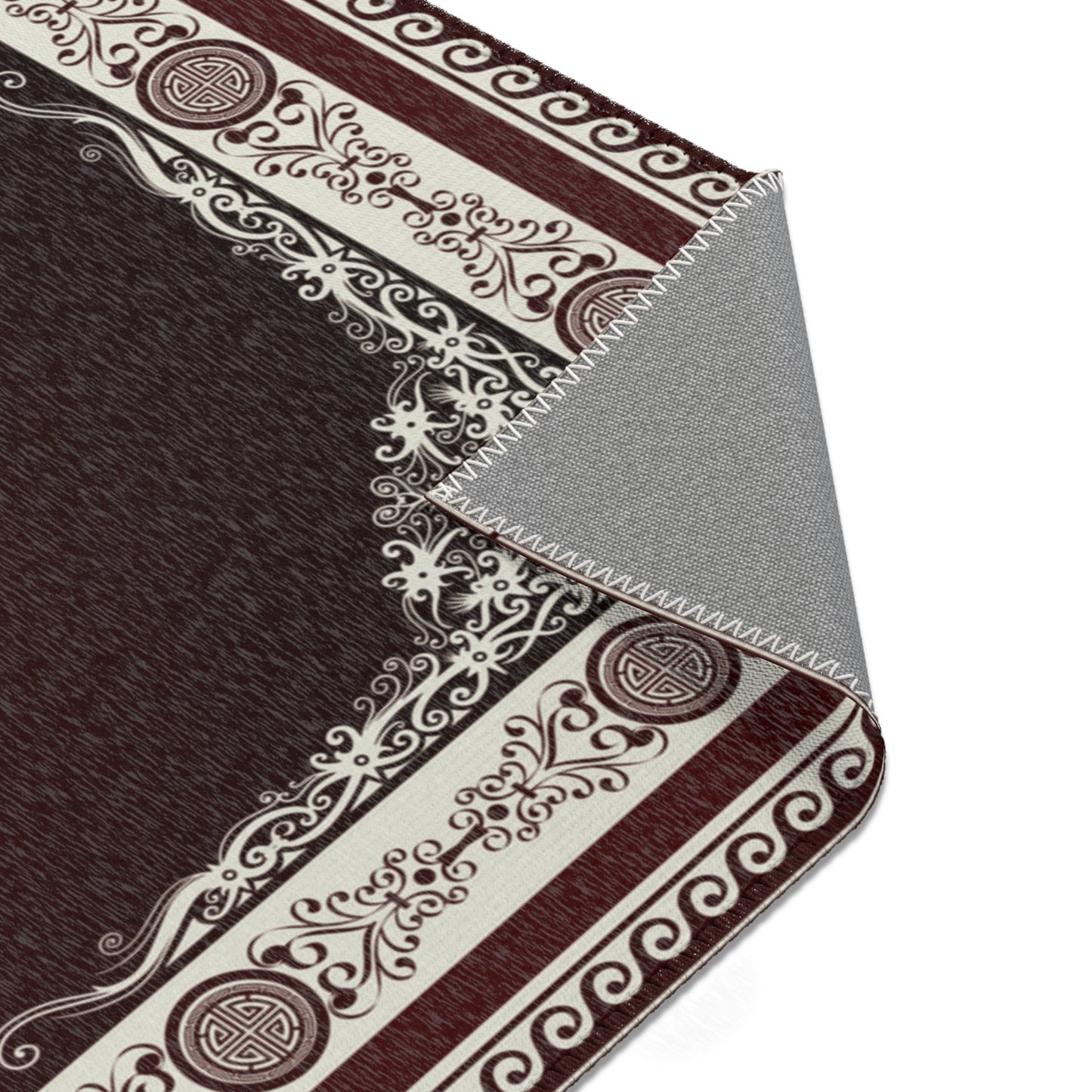 Ornate Greek Keys Maroon Khaki Area Rugs